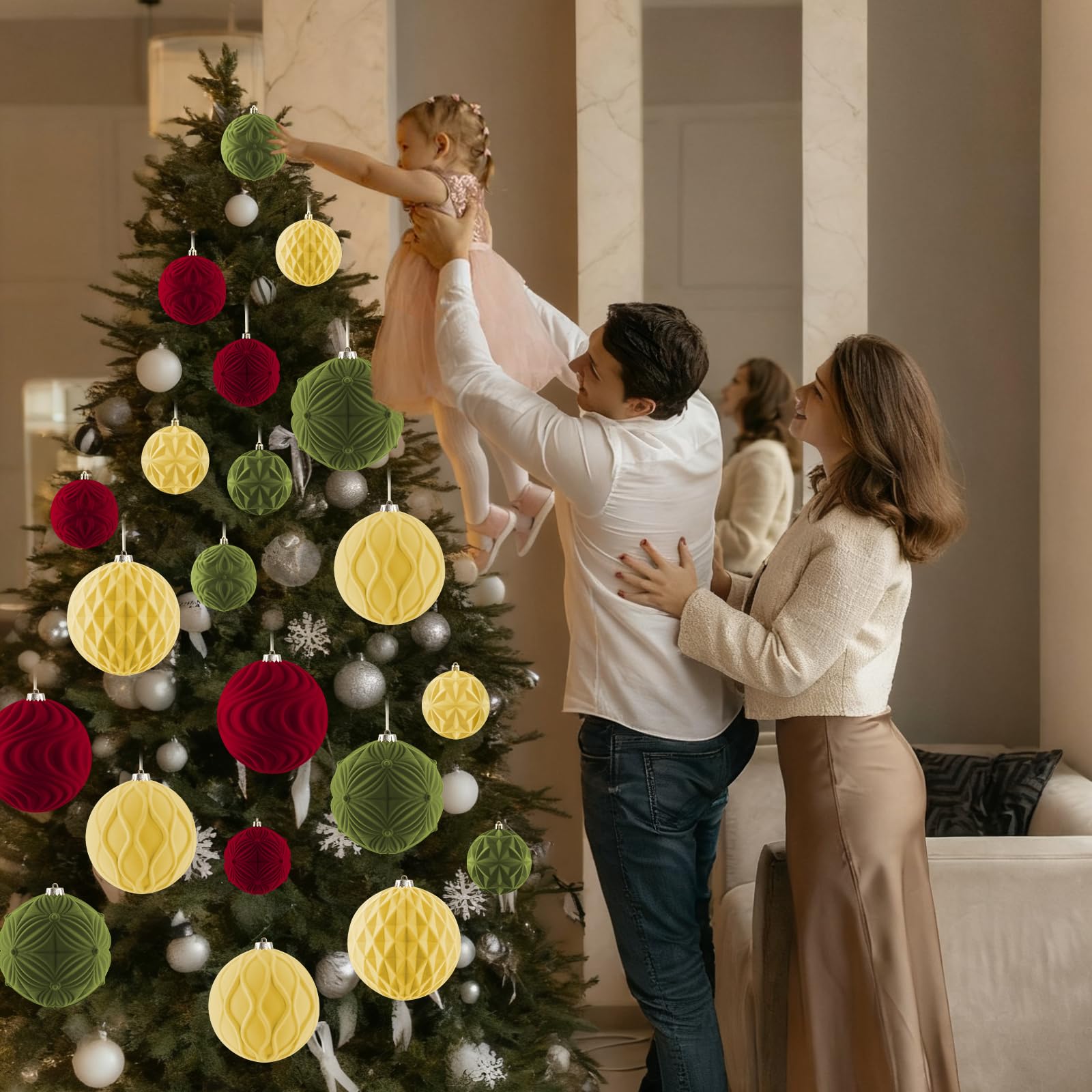 Lanpn 6 Pcs 4 Large Christmas Ornaments, Oversized Velvet Xmas Tree Ball, Big Flocked Christmas Tree Ornament, Shatterproof Plas