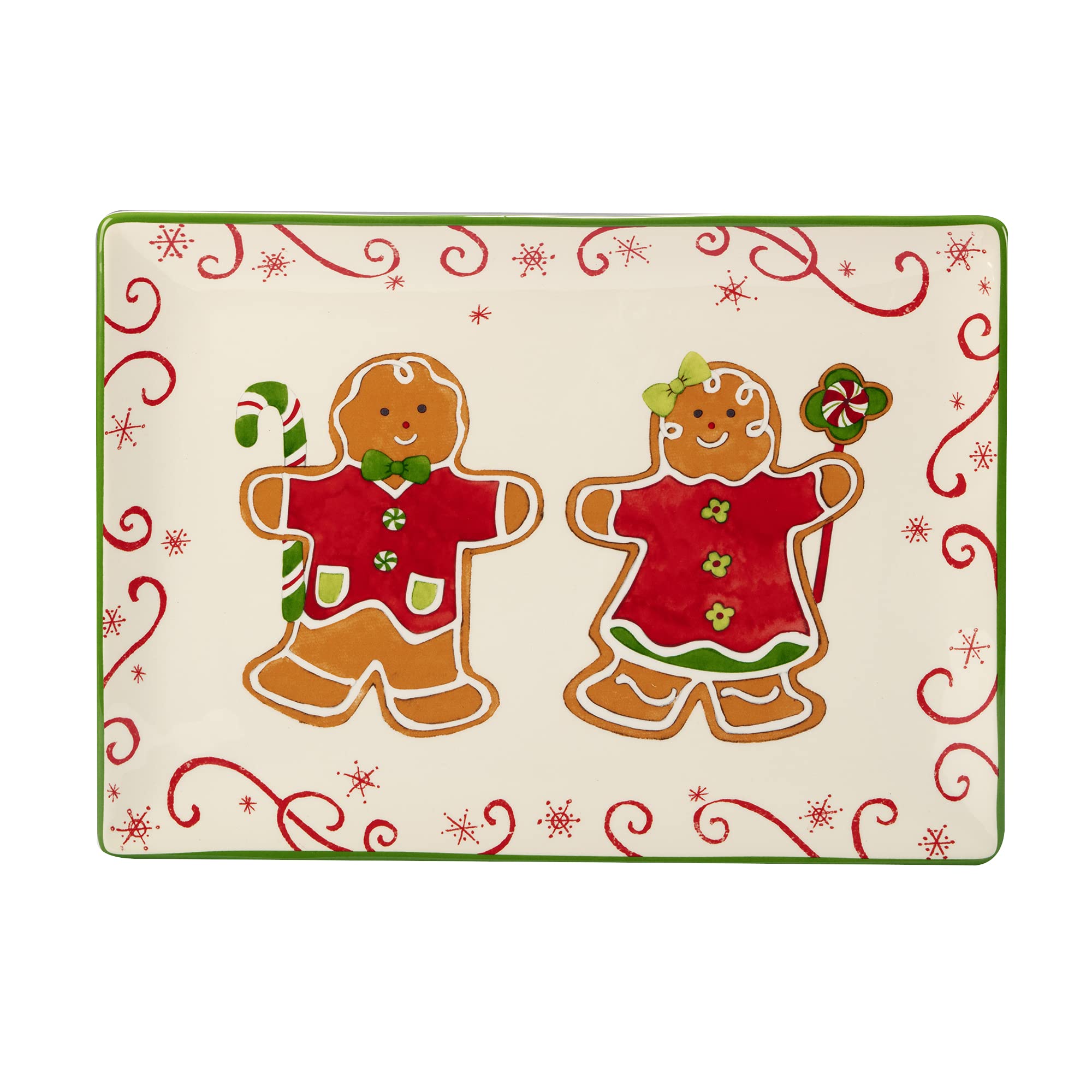 Certified International Holiday Magic Gingerbread Rectangular Serving Platter, 14'' X 10'', Multicolor, Large