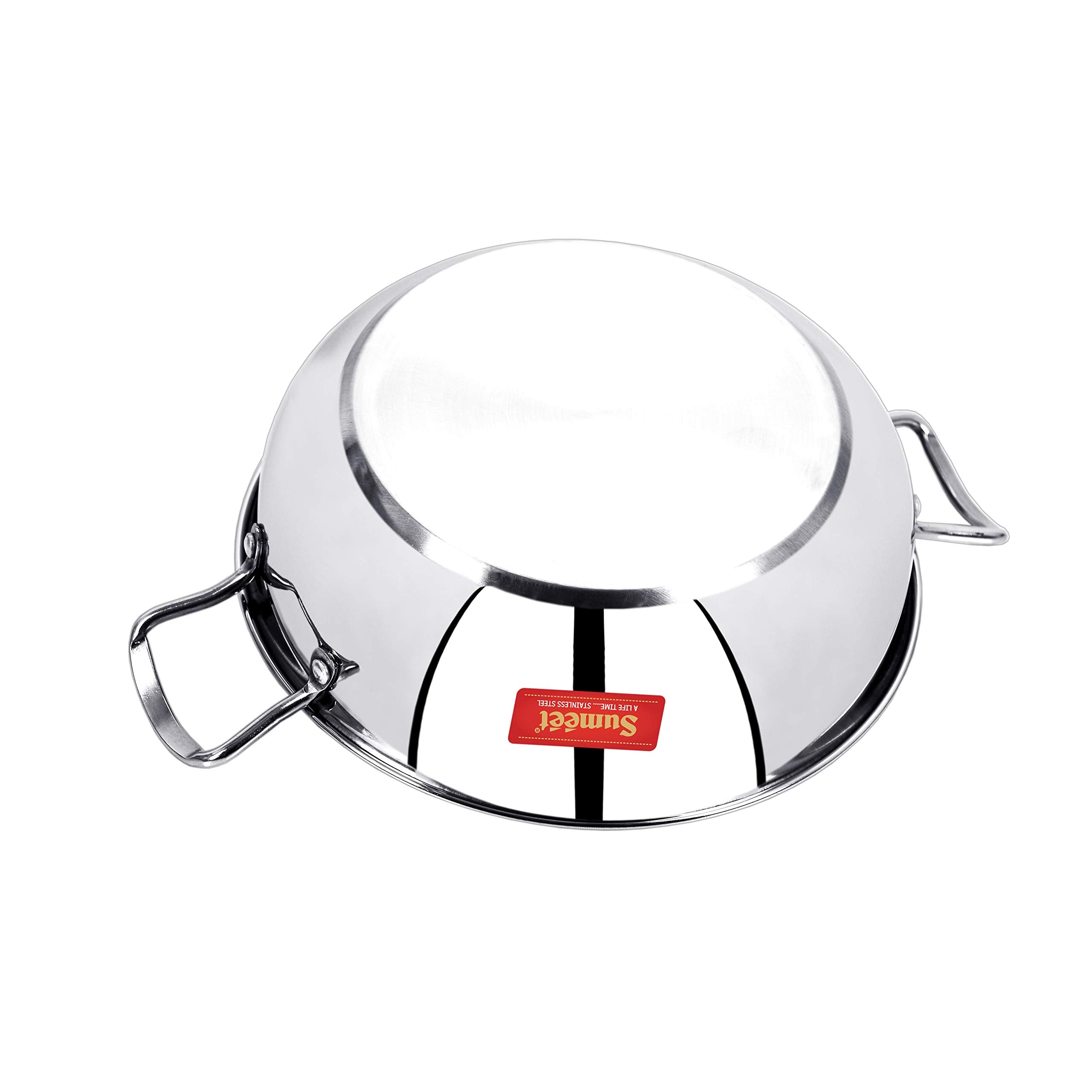 Sumeet Stainless Steel Induction Bottom (Encapsulated Bottom) Induction & Gas Stove Friendly Kadhai Size No.11 (1.5 Ltr)