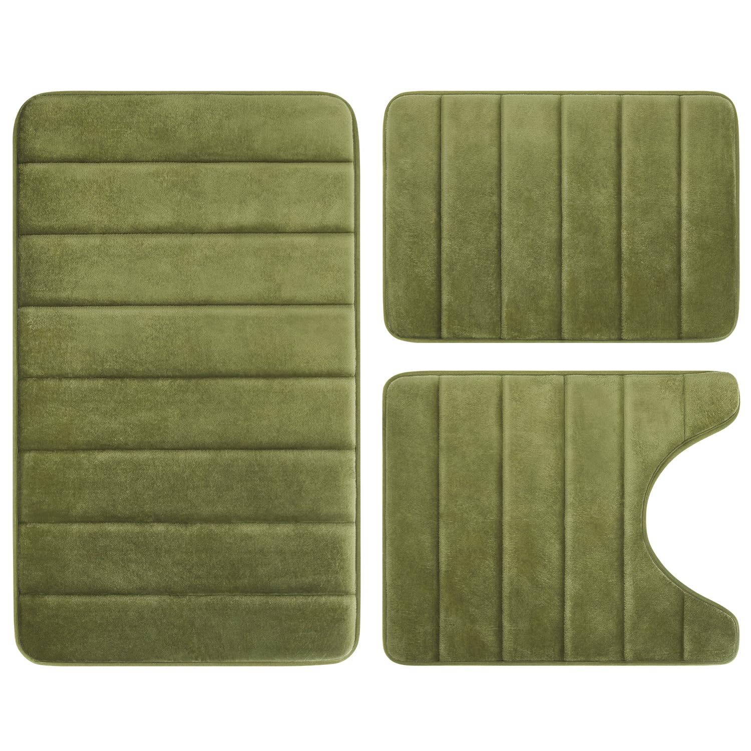 Bysure Sage Green Memory Foam Bathroom Rug Set 3 Piece, Non Slip Extra Soft Absorbent Bath Mats, Machine Washable & Dry Toilet M