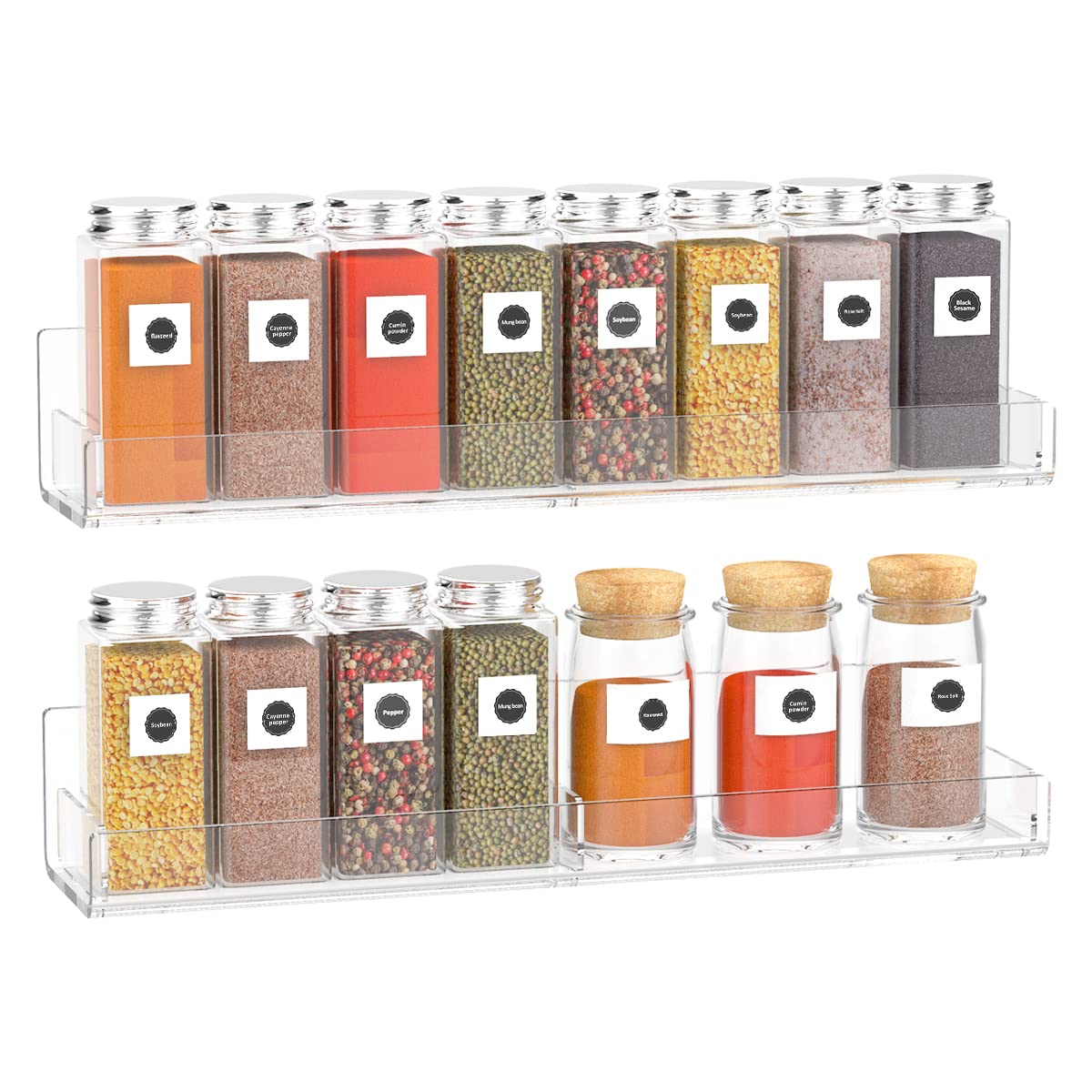 Sezanrpt Acrylic Spice Rack Wall Mount, Hanging Spice Shelf Racks for Seasonings, Kitchen Spice Jars Wall Organizer Storage Hold