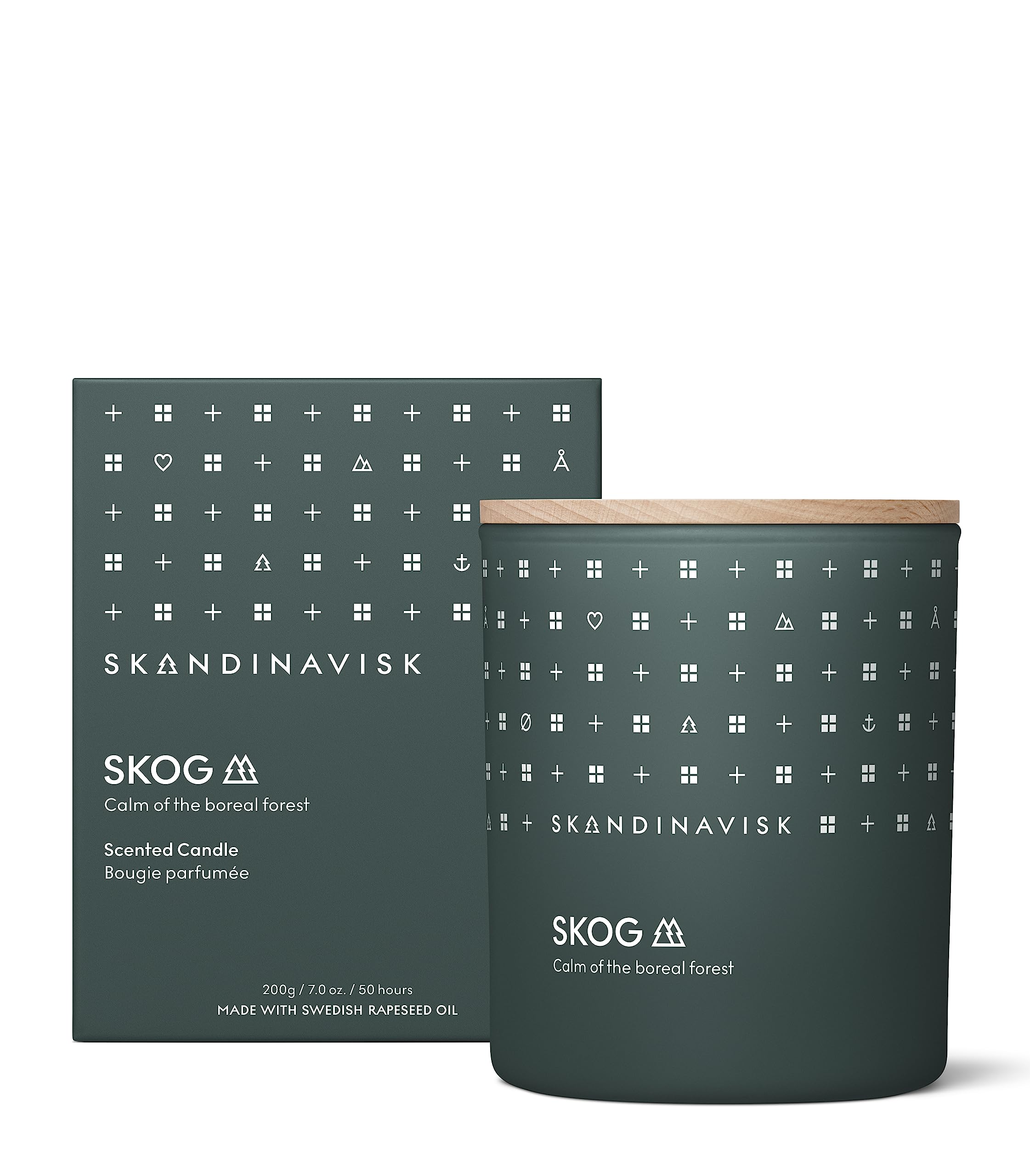 Skandinavisk Skog Forest Scented Candle. Fragrance Notes: Pine Needles and Fir Cones, Birch Sap and Lily of The Valley. 7.0 oz