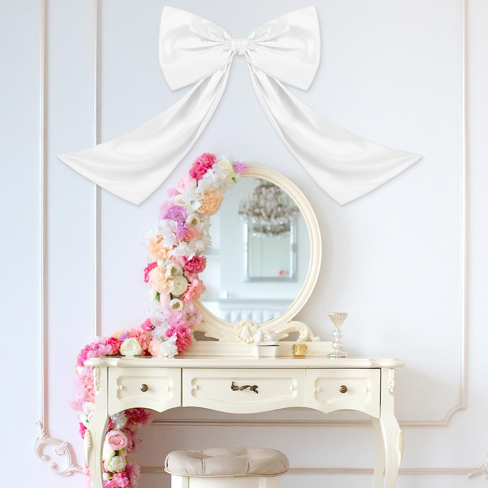 Wavwavw Bow Decor Large Bow for Room, Coquette Giant Ribbon Tie for Birthday Party Backdrop Wall Decor(White,18 x 24 Inches)
