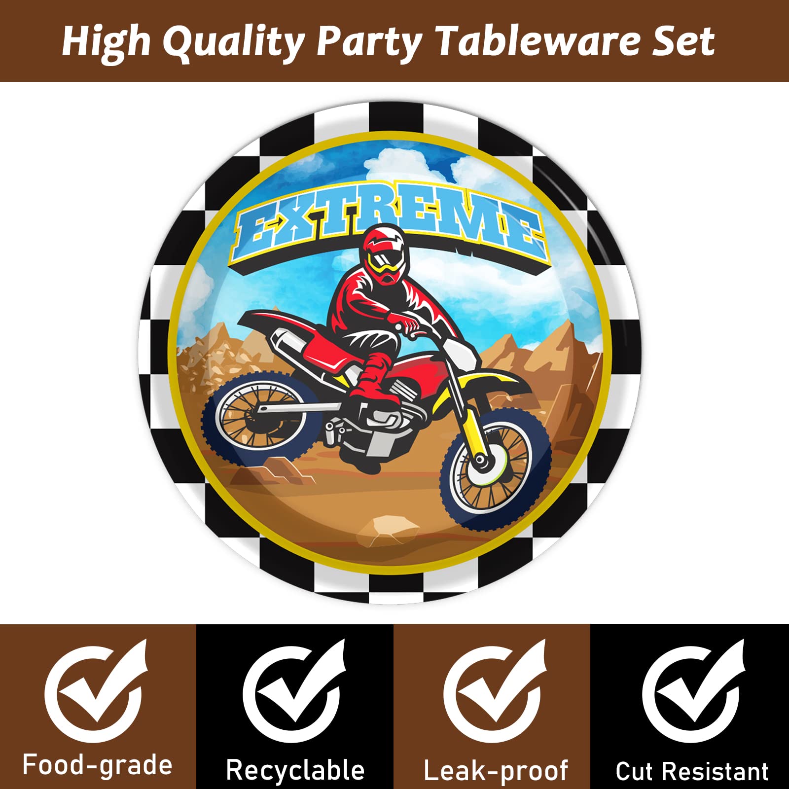 Gisgfim 24 Pcs Dirt Bike Paper Plates 7'' Disposable Dirt Bike Birthday Party Supplies Motorcycle Theme Dessert Plates Decoratio