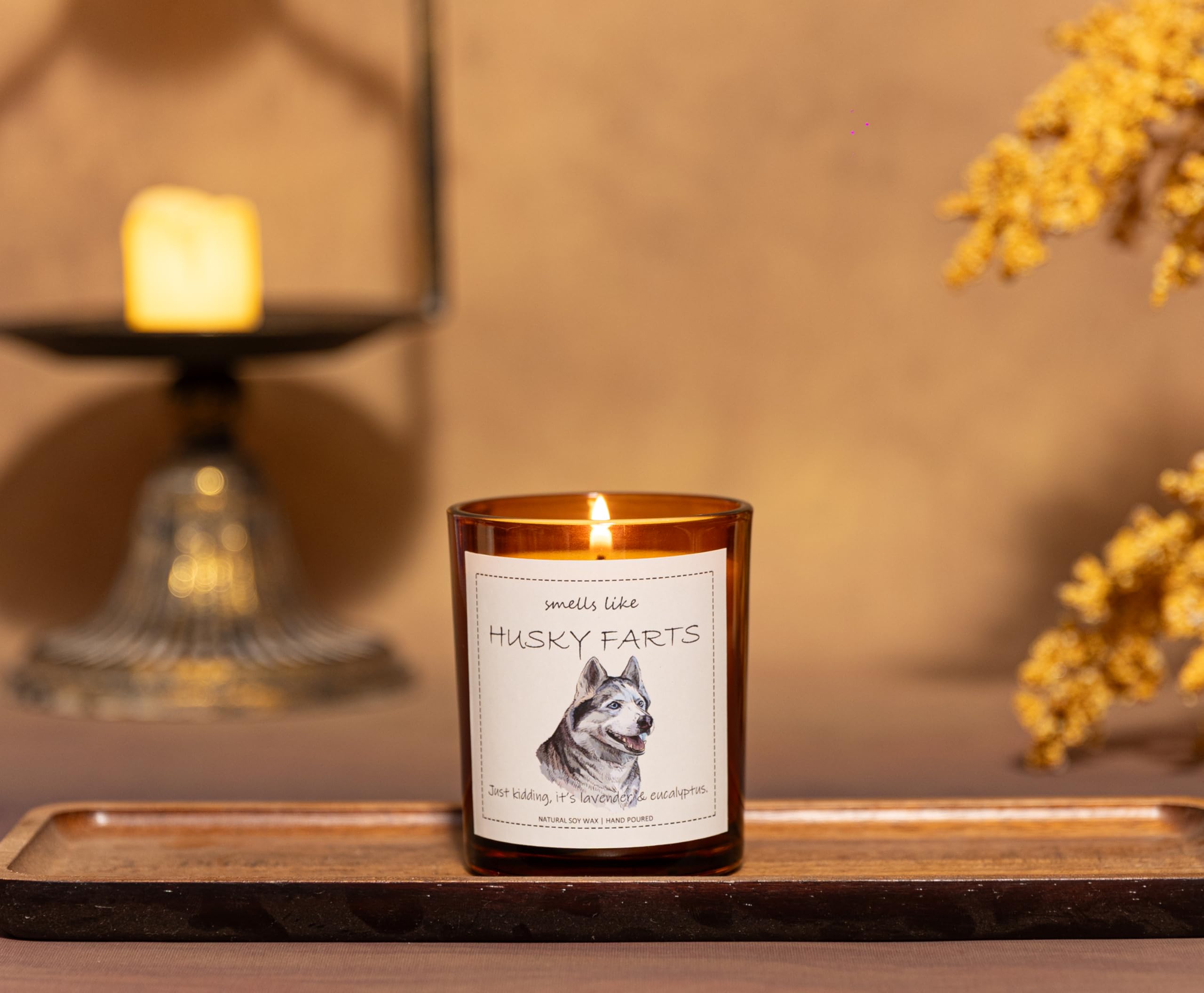 Husky Gifts & Decor, Siberian Husky Gifts, Gift for Dog Lovers, Smells Like Dog Farts Candle - Lavender & Eucalyptus, Crafted by
