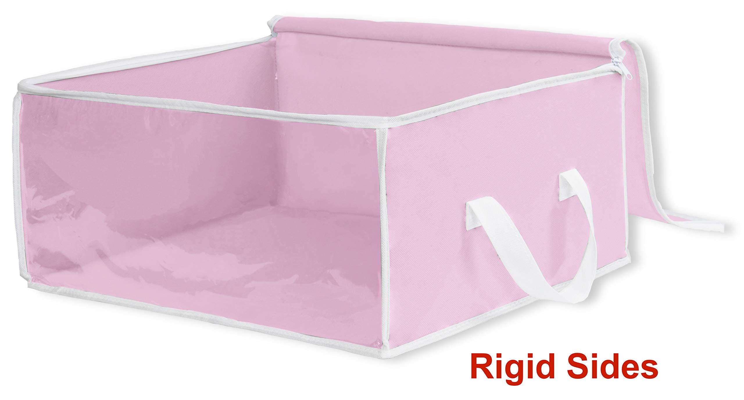 Simple Houseware 3 Pack Foldable Closet Organizer Clothing Storage Box with Clear Window, Pink