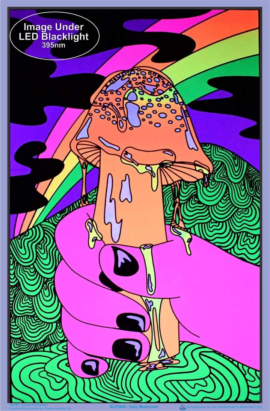 Sexy Mushroom (By Audrey Herbertson) Blacklight Poster - Authentic Blacklight-Reactive Flocked Material - 23'' X 35''