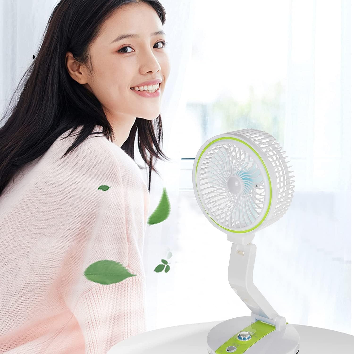 Ozoy Powerful Rechargeable Table Fan With Led Light For Home, Office Desk, High Speed, Table Fan For Kitchen (Lr2018FanGreen