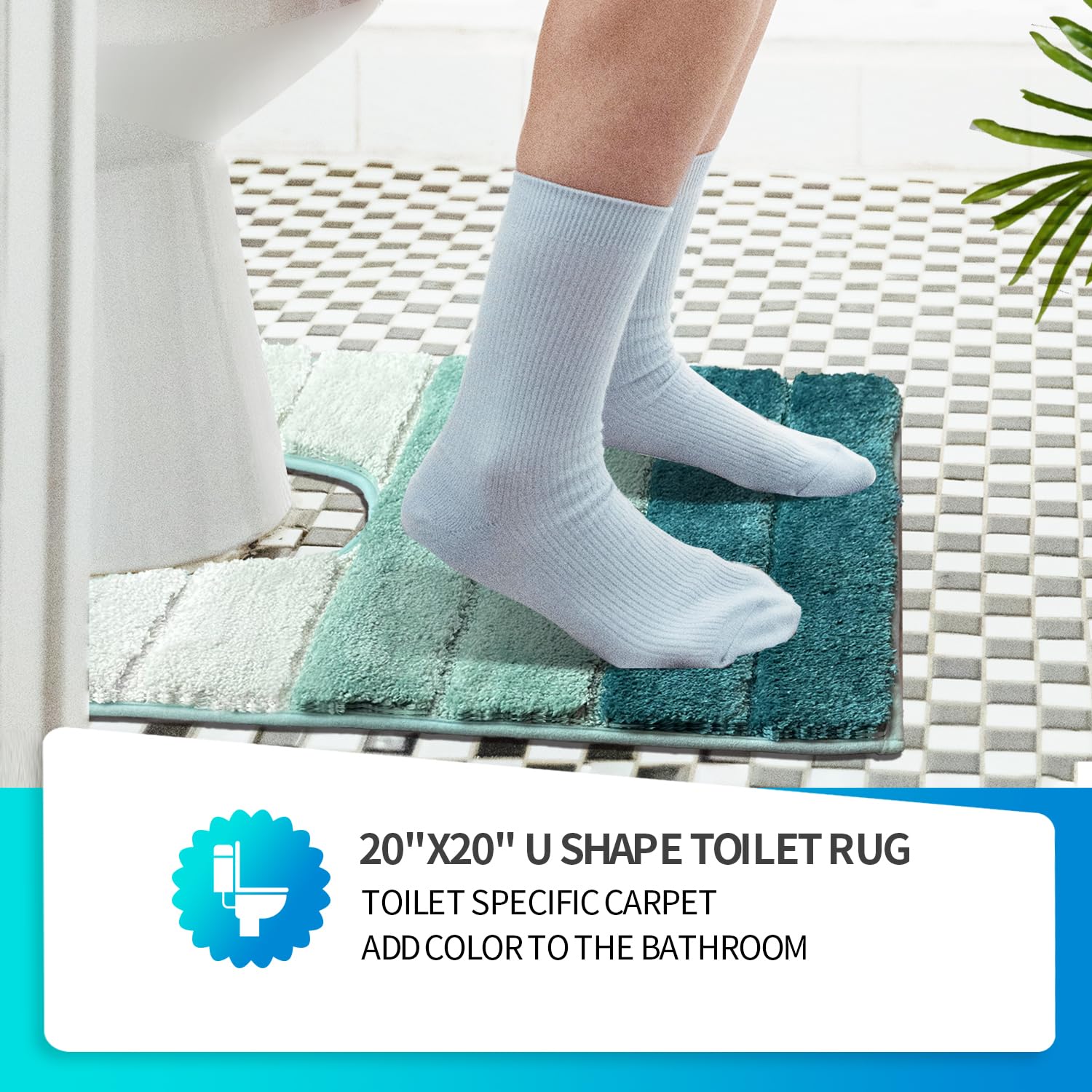 Silipacks Bathroom Rugs 20''X20'' Non-Slip Microfiber Contour Toilet Rugs U Shaped Carpet, Machine Washable Quick Dry Bath Mats