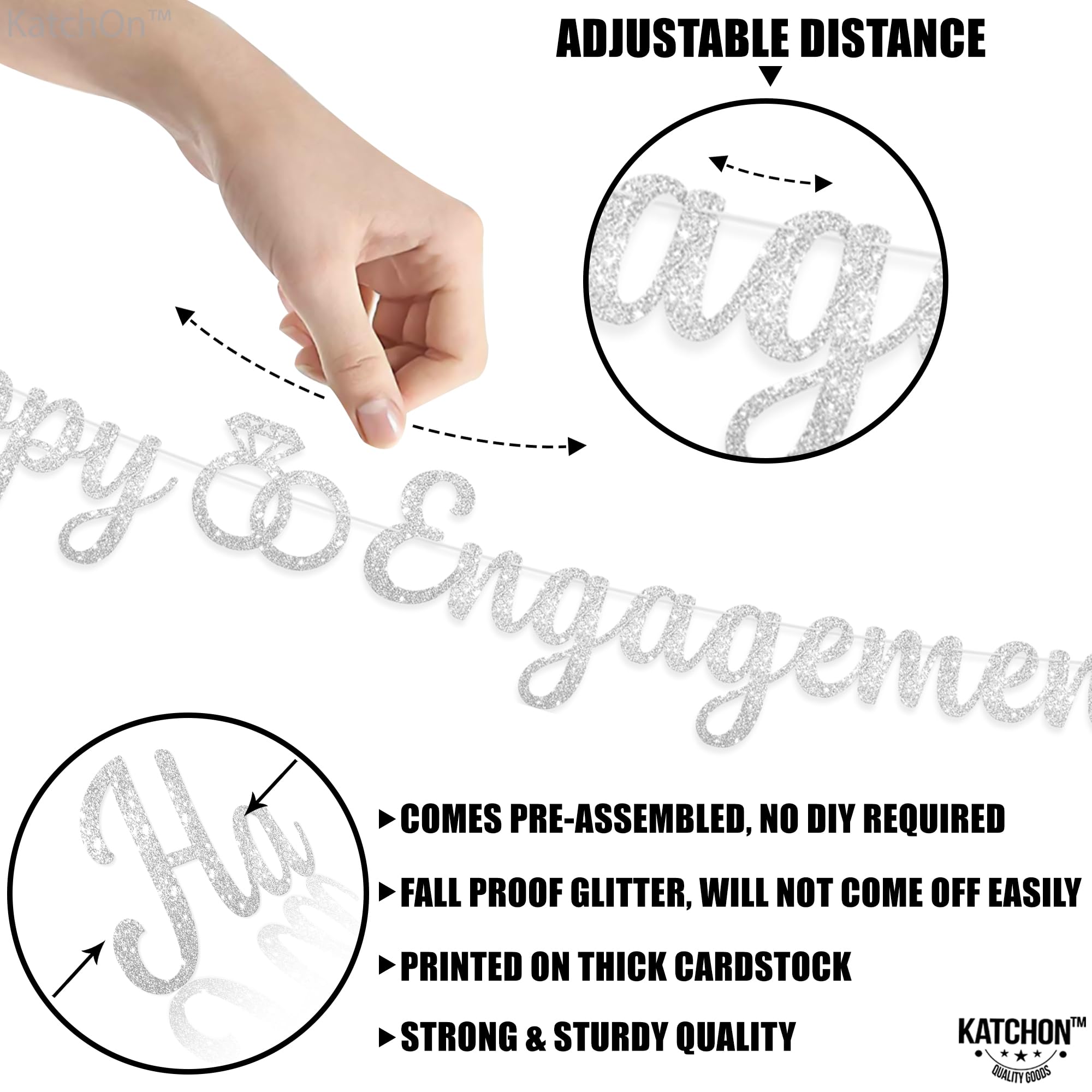 Katchon, Silver Glitter Happy Engagement Banner - 10 Feet, No Diy | Engagement Party Decorations | Engagement Party Banner | Hap