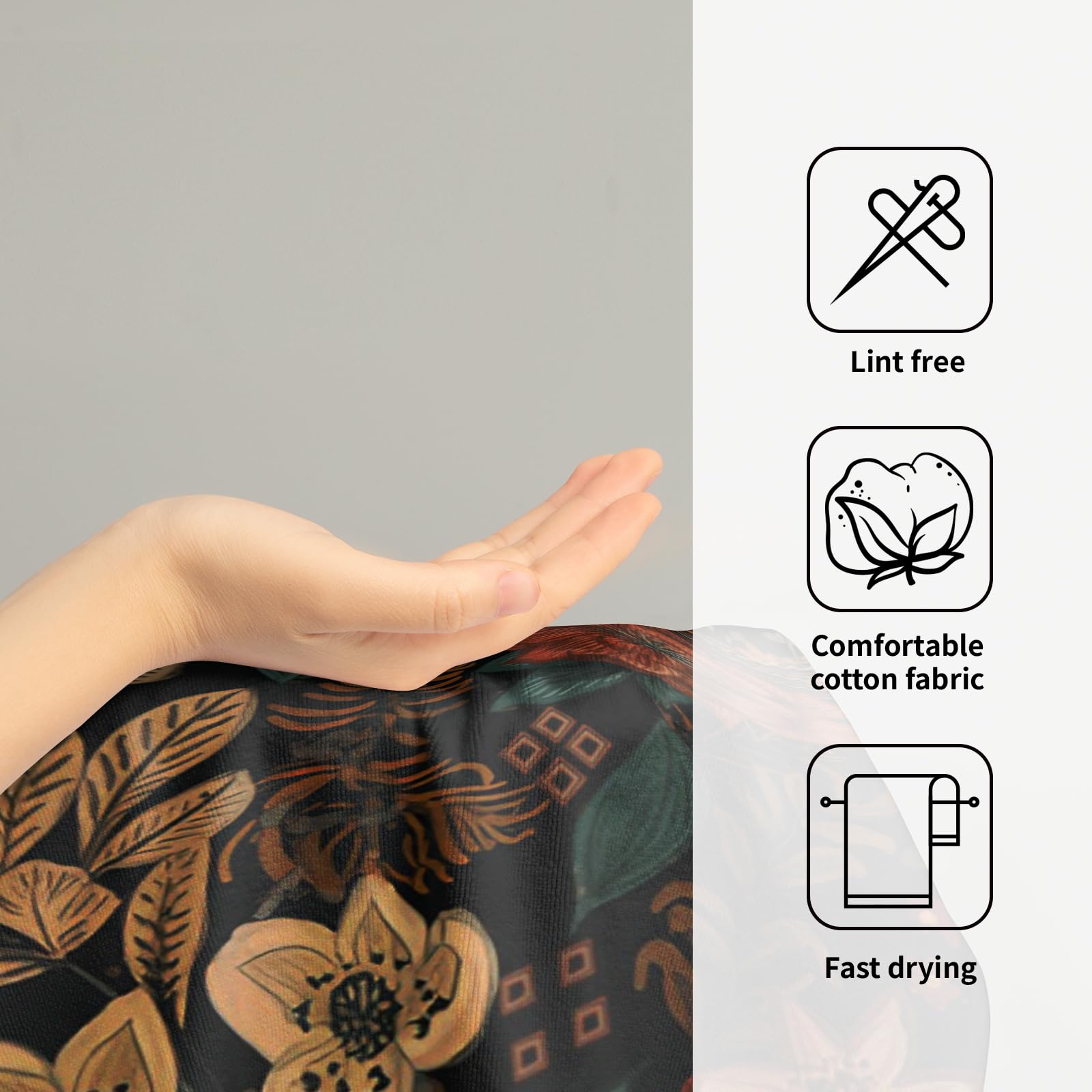 Boho Floral Hand Towels Set Of 2 Black Mid Century Fingertip Towel Absorbent Face Towel Soft Dish Towels For Gym Bath Kitchen Ho