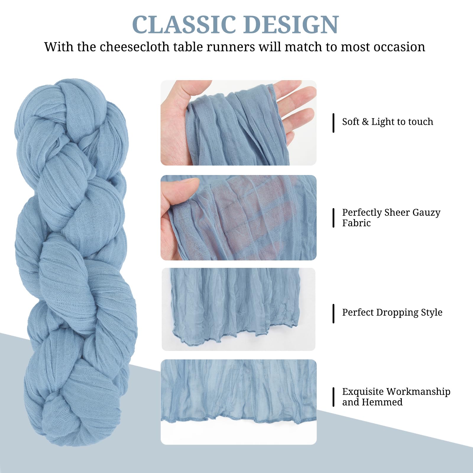 Fxks 12 Pack Dusty Blue Cheesecloth Table Runner 35X70 Inch Gauze Cheese Cloth Table Runner, Boho Rustic Table Decorations For W