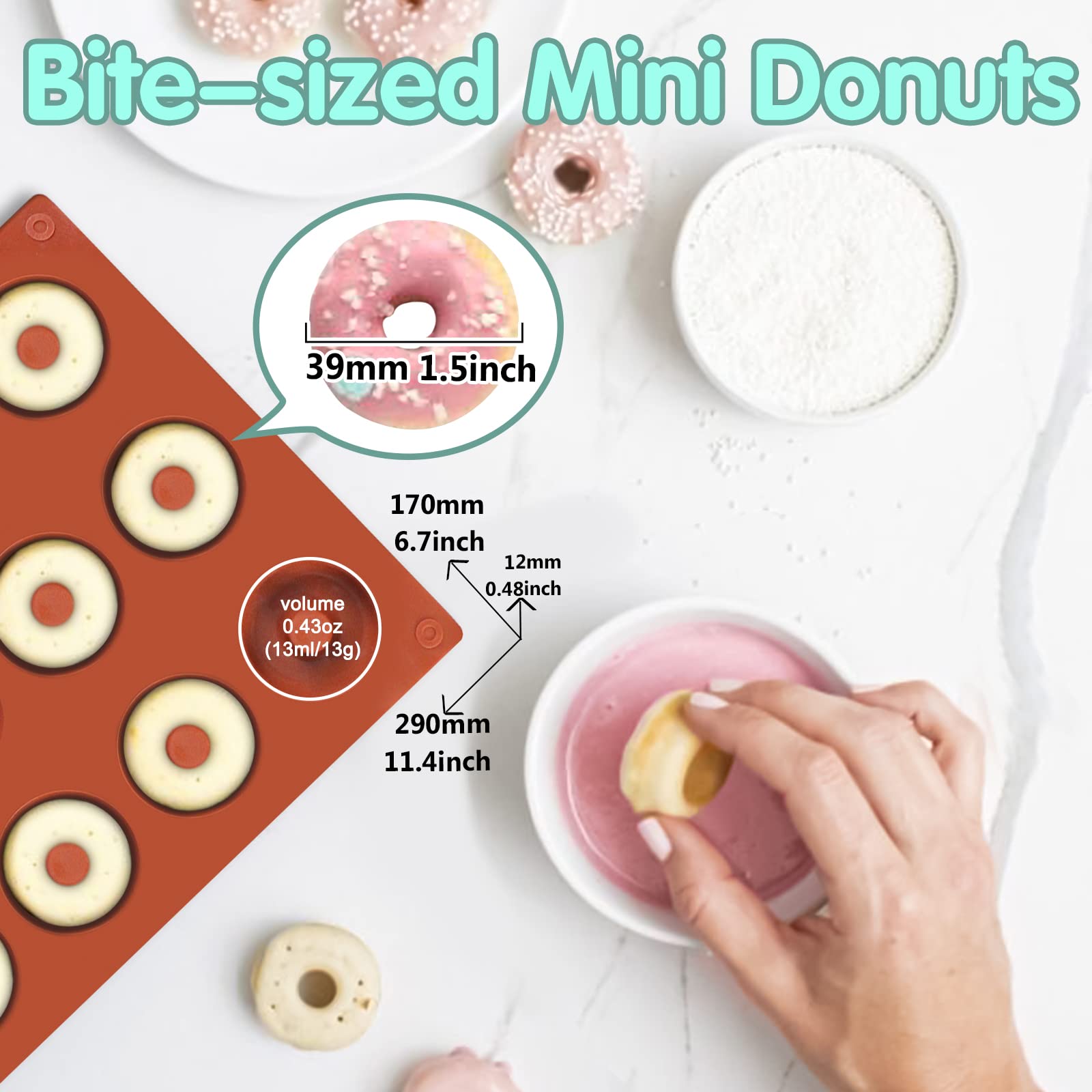 Funshowcase Mini Donut Silicone Mold 18 Cavity 12X7X0.4''