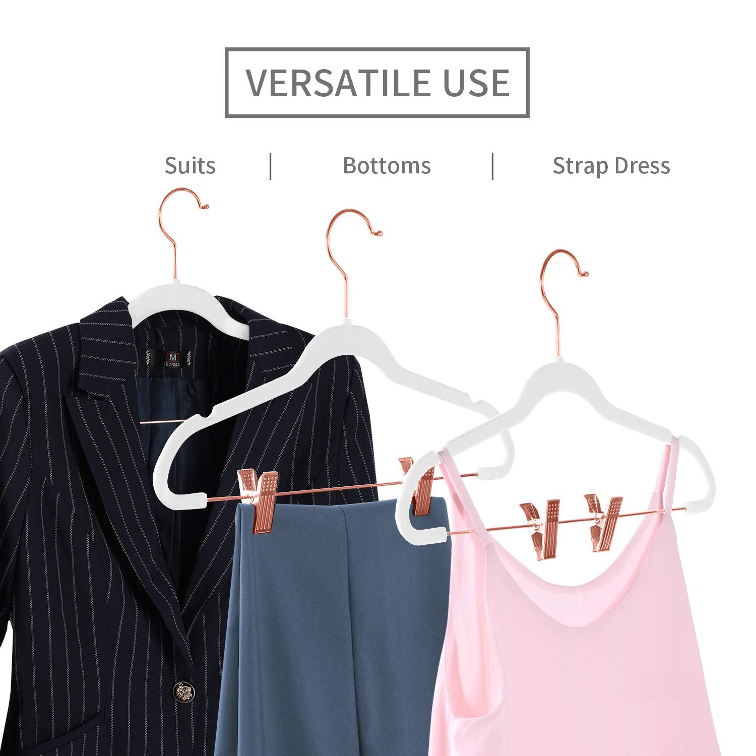 Mizgi Premium Velvet Pants Hangers With Clips (Pack Of 20) Slim Skirt Hangers- Non Slip Felt Outfit Dress Hangers White - Copper