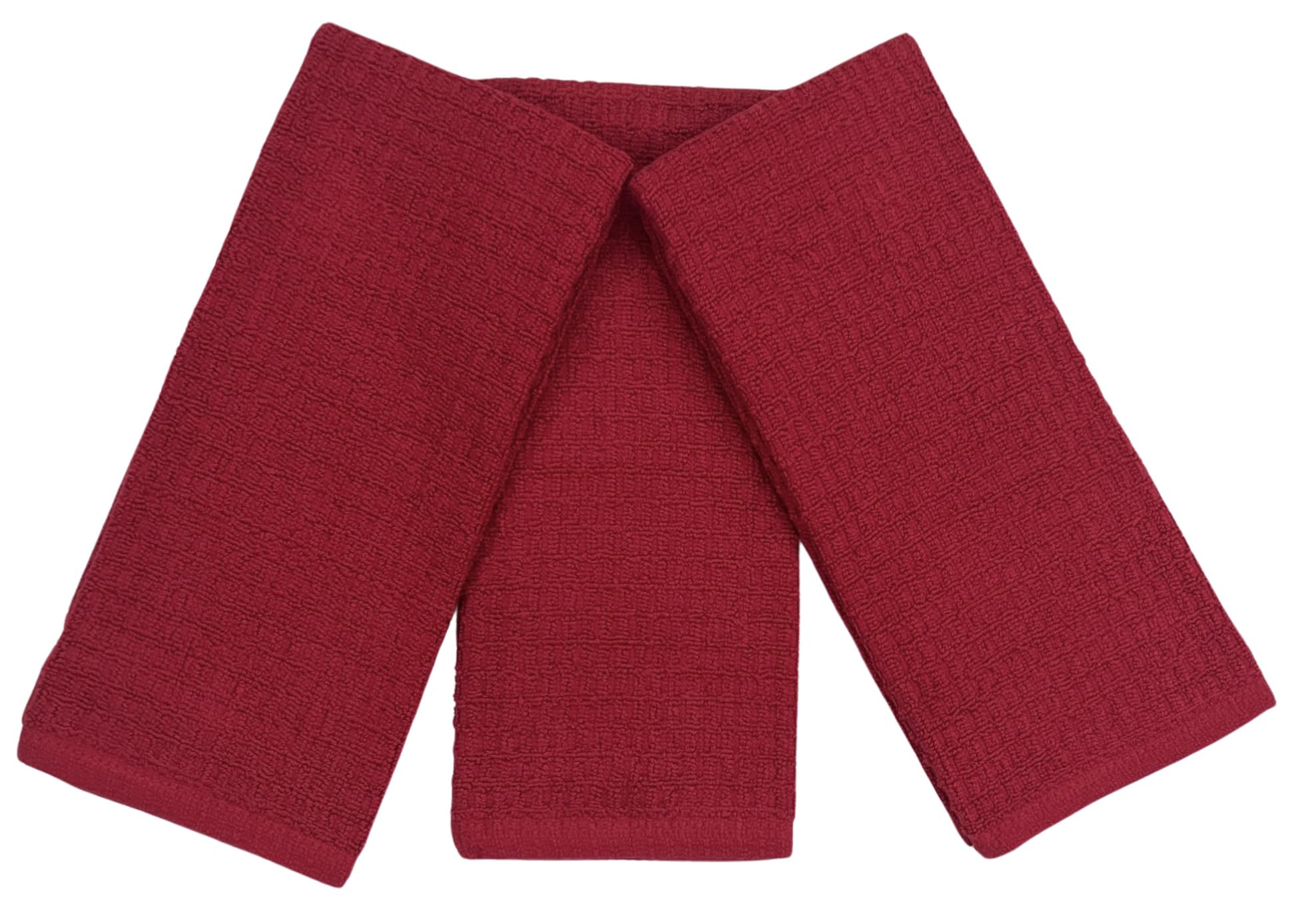 Red Waffle Kitchen Dish Towels 100% Cotton Cloth Soft Cleaning Drying Absorbent Terry Box Loop: Set Of 3 Multipurpose For Everyd