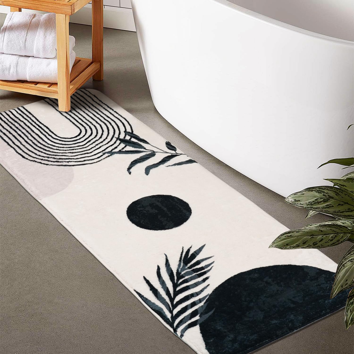 Boho Bathroom Runner Rug Non Slip, Large Long Bathroom Rug Cute Bath Mat For Bedroom Hallway Kitchen, Soft Plush Washable Shower
