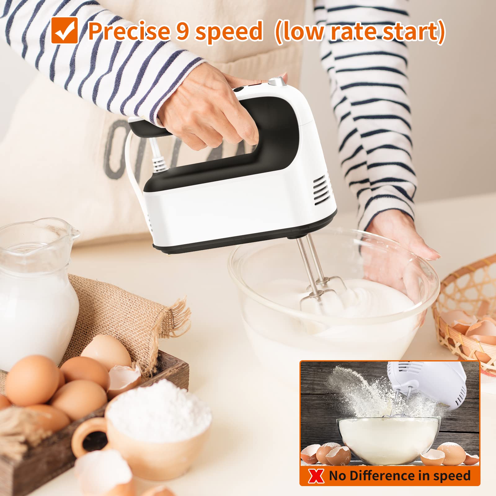 Yomelo 9-Speed Digital Hand Mixer Electric, 400W Powerful Dc Motor, Baking Mixer Handheld With Snap-On Storage Case, Touch Butto