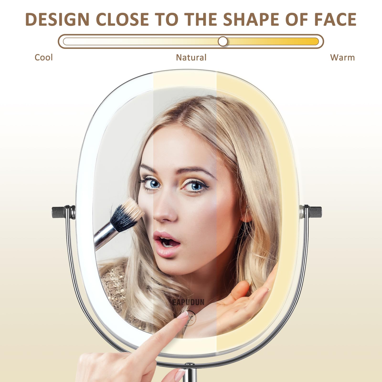 EAPUDUN Lighted Makeup Mirror 9  - 2-Sided Tabletop Vanity Mirror with 7X Magnification, 3 Color Lighting Modes, Rechargeable, 3
