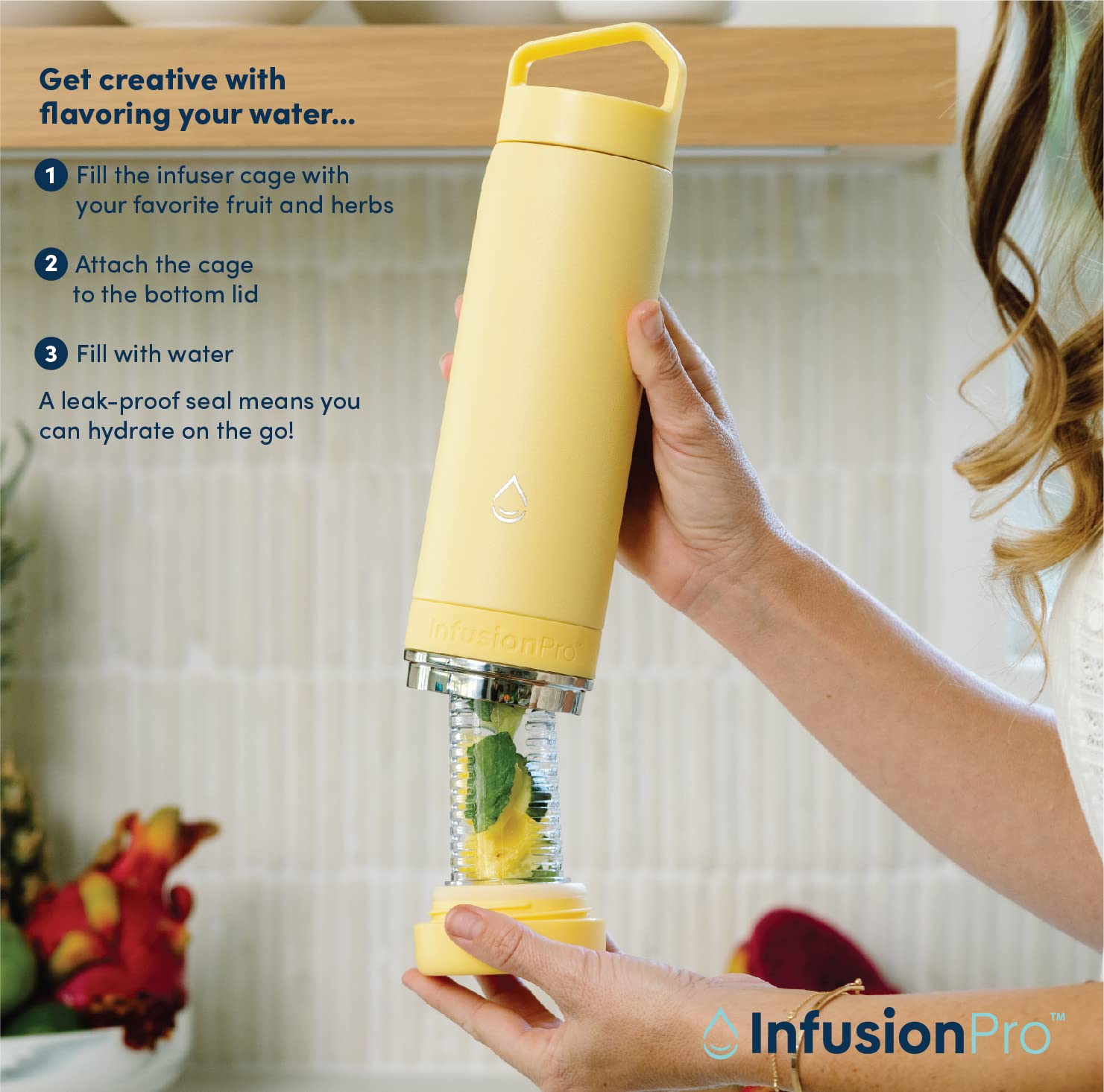 Infusion Pro Fruit Infuser Water Bottle Vacuum Insulated (20 Oz) Stainless Steel : Includes Recipe Ebook : Bottom Loading Water