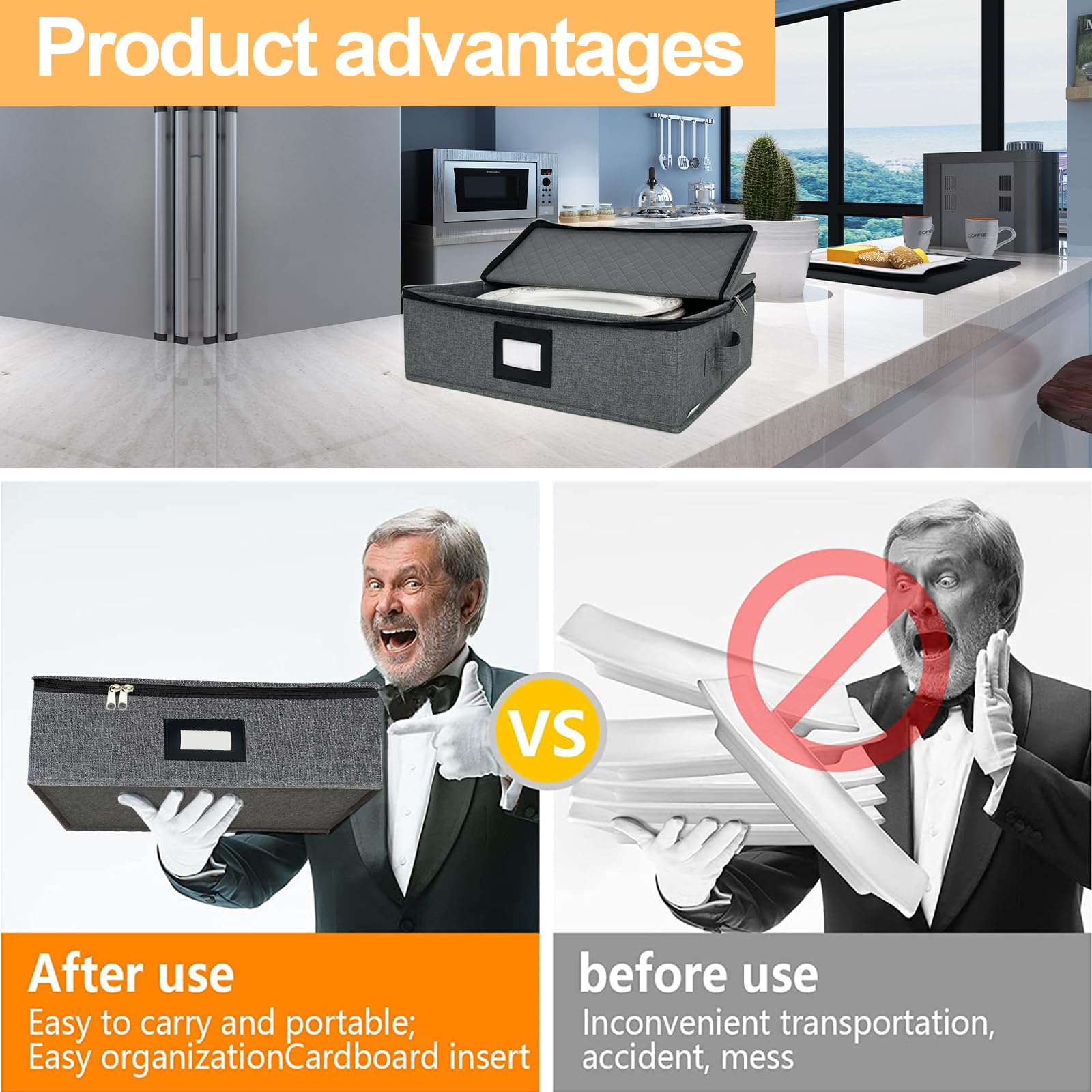 Homyfort Platter Storage Case - Stackable China Storage Containers Hard Shell With Durable Zipper & Label & Sturdy Handles, 5.3