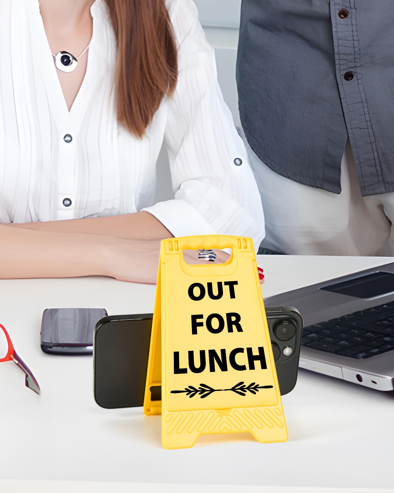 Out for Lunch Funny Reminder Desk Sign Yellow Warning Style Office Table Decorative Gift for Coworkers Friends Home Workspace Ph