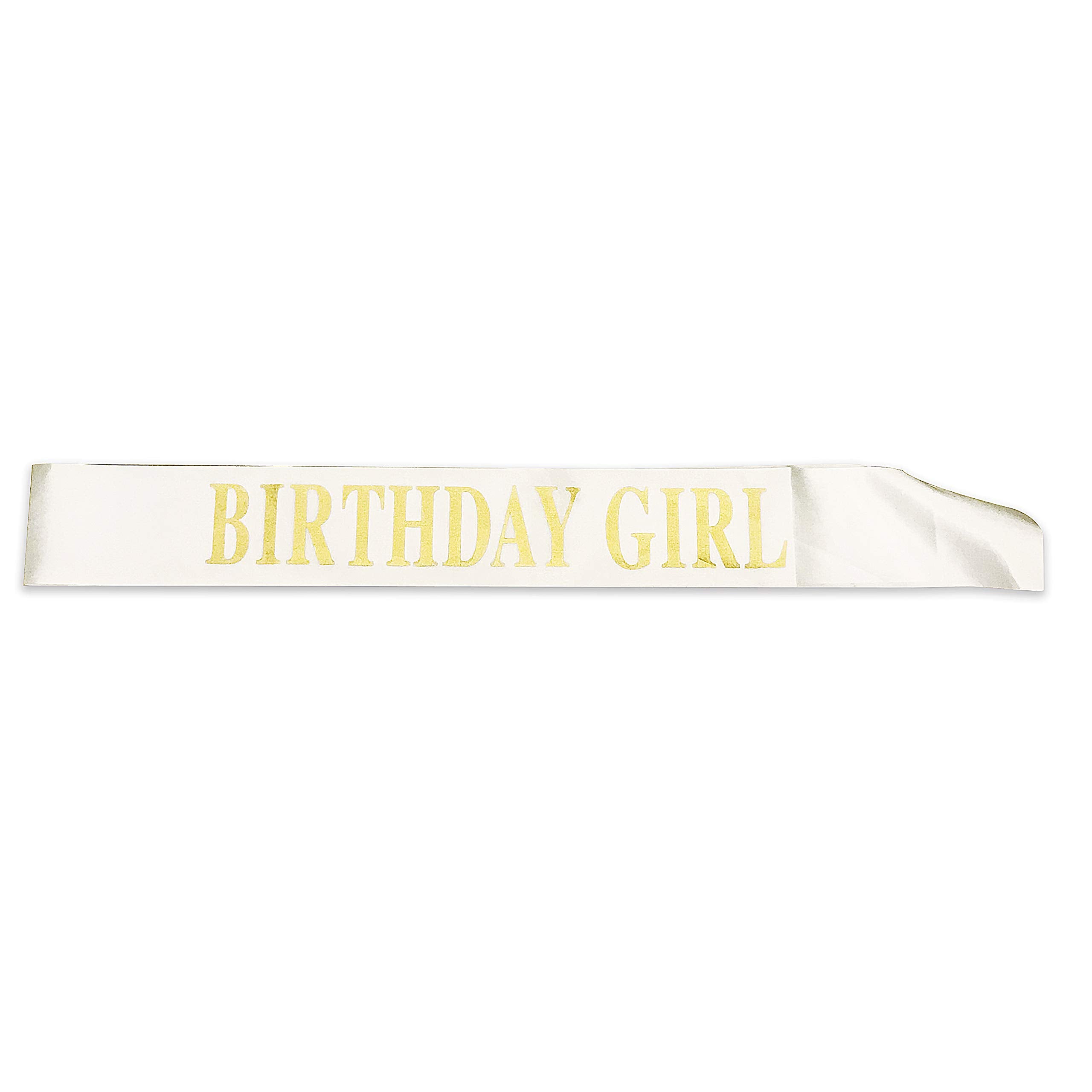 Dadam Birthday Sash For Girls White Satin Birthday Girl Sash With Gold Glitter Lettering Party Favors, Supplies And Decorations
