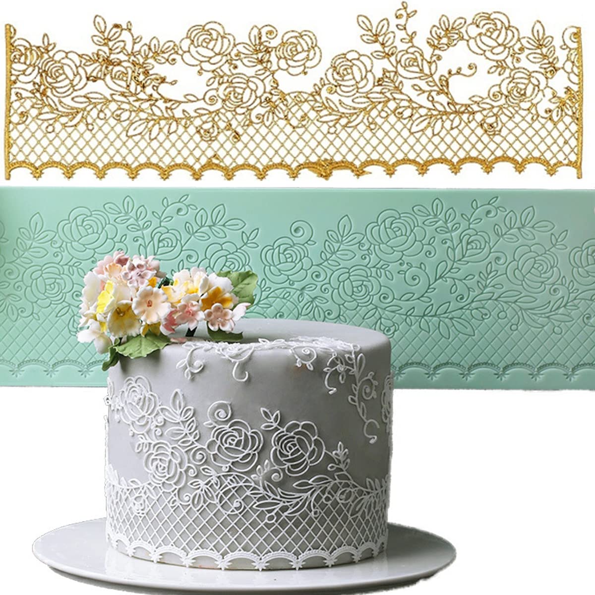 Anyana Sugar Leaf Vine Rose Edible Cake Silicone Fondant Impression Lace Mat Autumn Cake Decorating Mold Gum Paste Cupcake Toppe