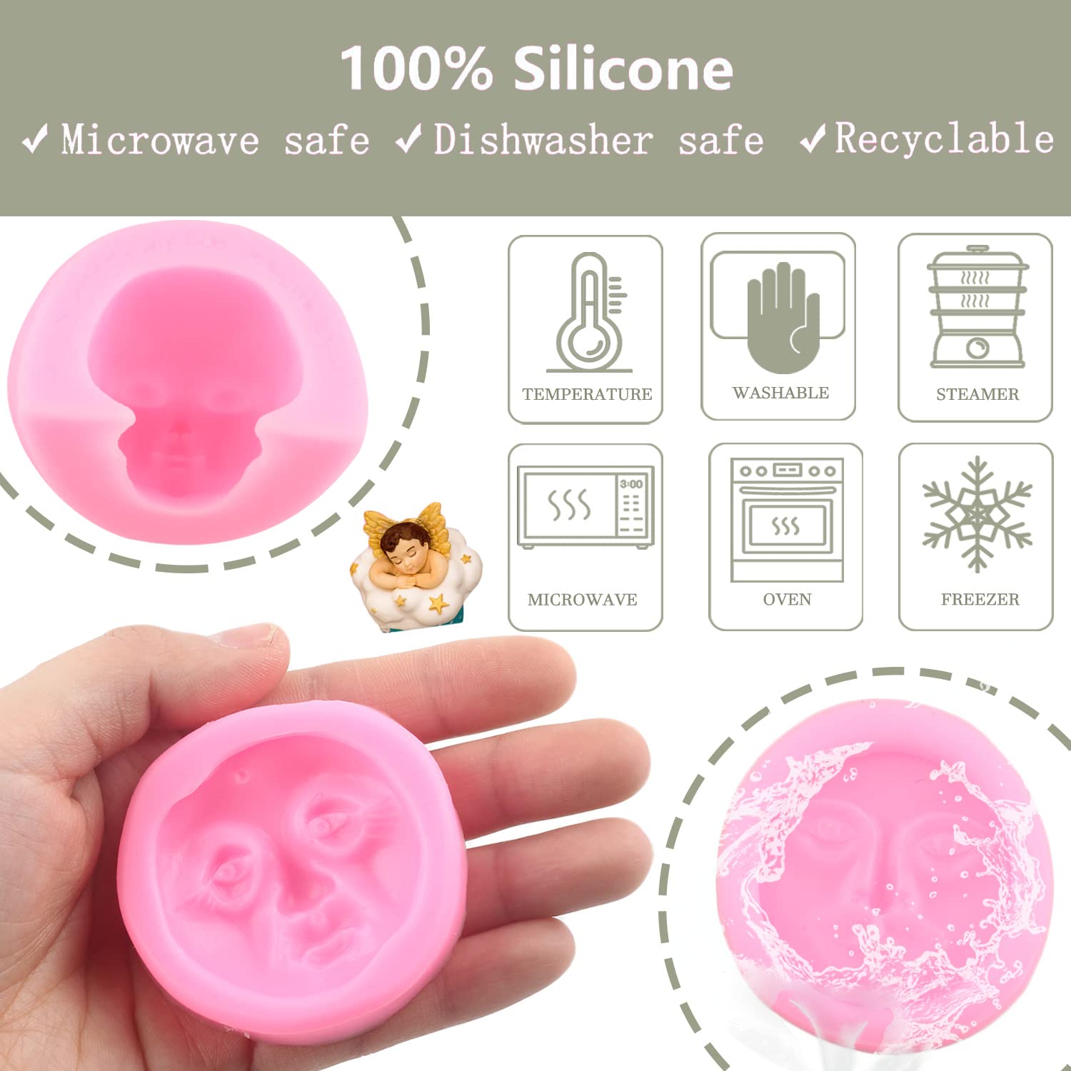 Zixiang Moon Face Silicone Molds Human Face Fondant Mold For Cake Decorating Cupcake Topper Candy Polymer Clay Chocolate Gum Pas