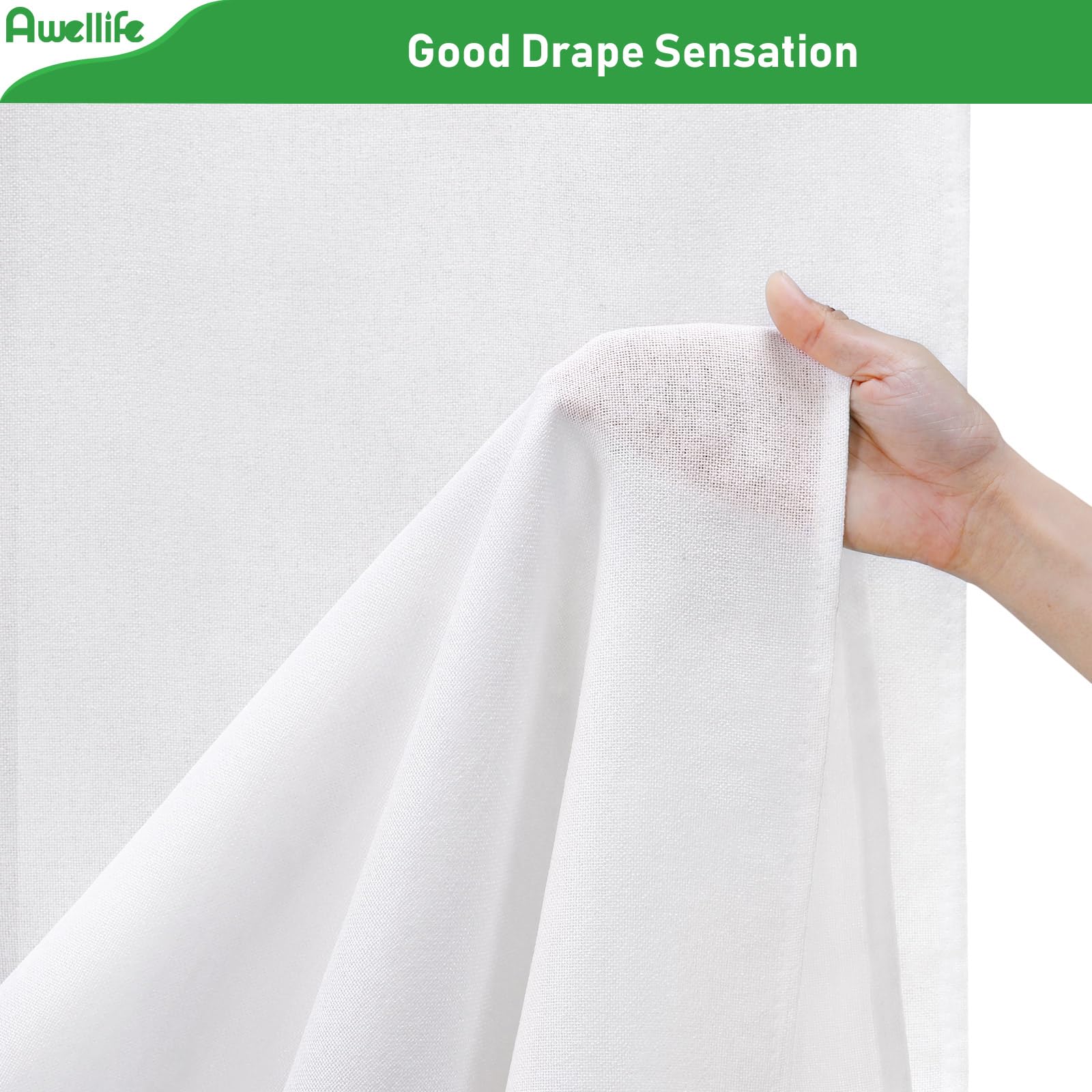 Awellife Extra Long White Linen Style Shower Curtain Set With 12 Durable Hooks- Off White Textured Fabric Heavy Cloth Shower Cur