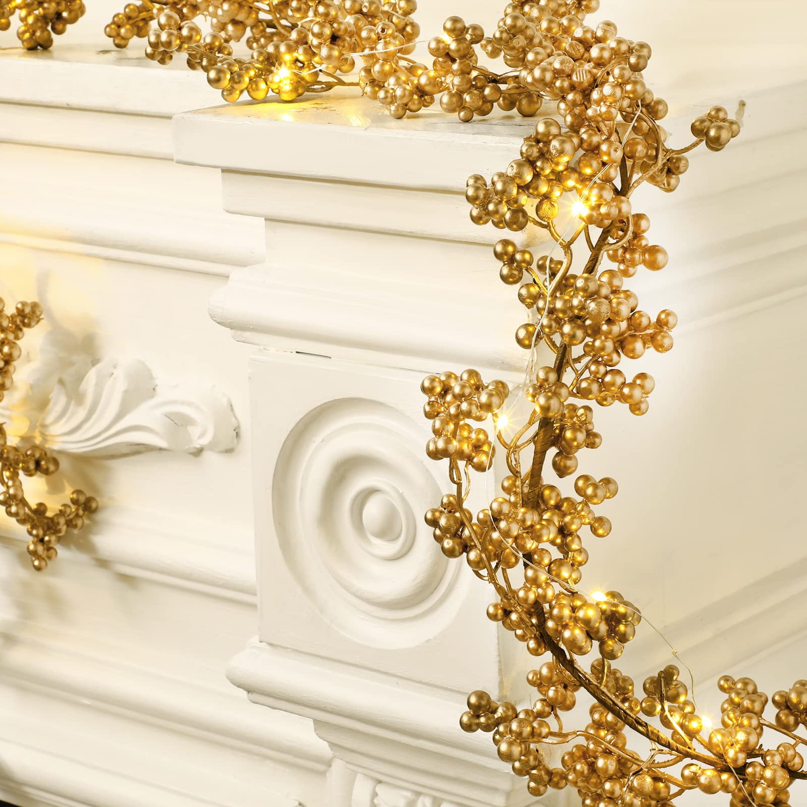 Syhood Christmas Berry String Garland with Lights Thanksgiving Artificial Lighted Garland for Xmas Winter Tree Decor Home Office