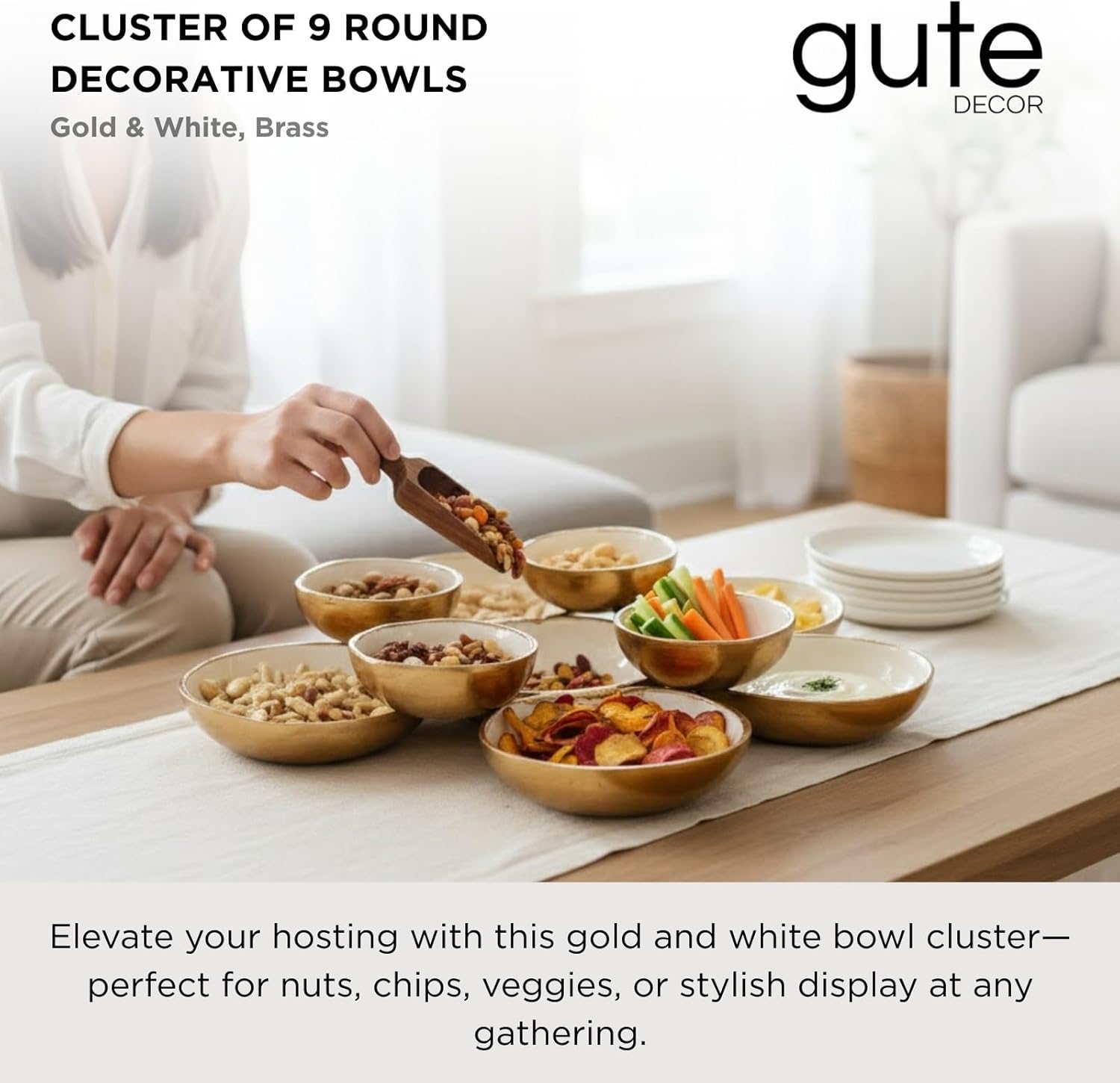 Cluster of 9 Round Serving Bowls Enamel Clusters Decorative Elegant Snack Tray