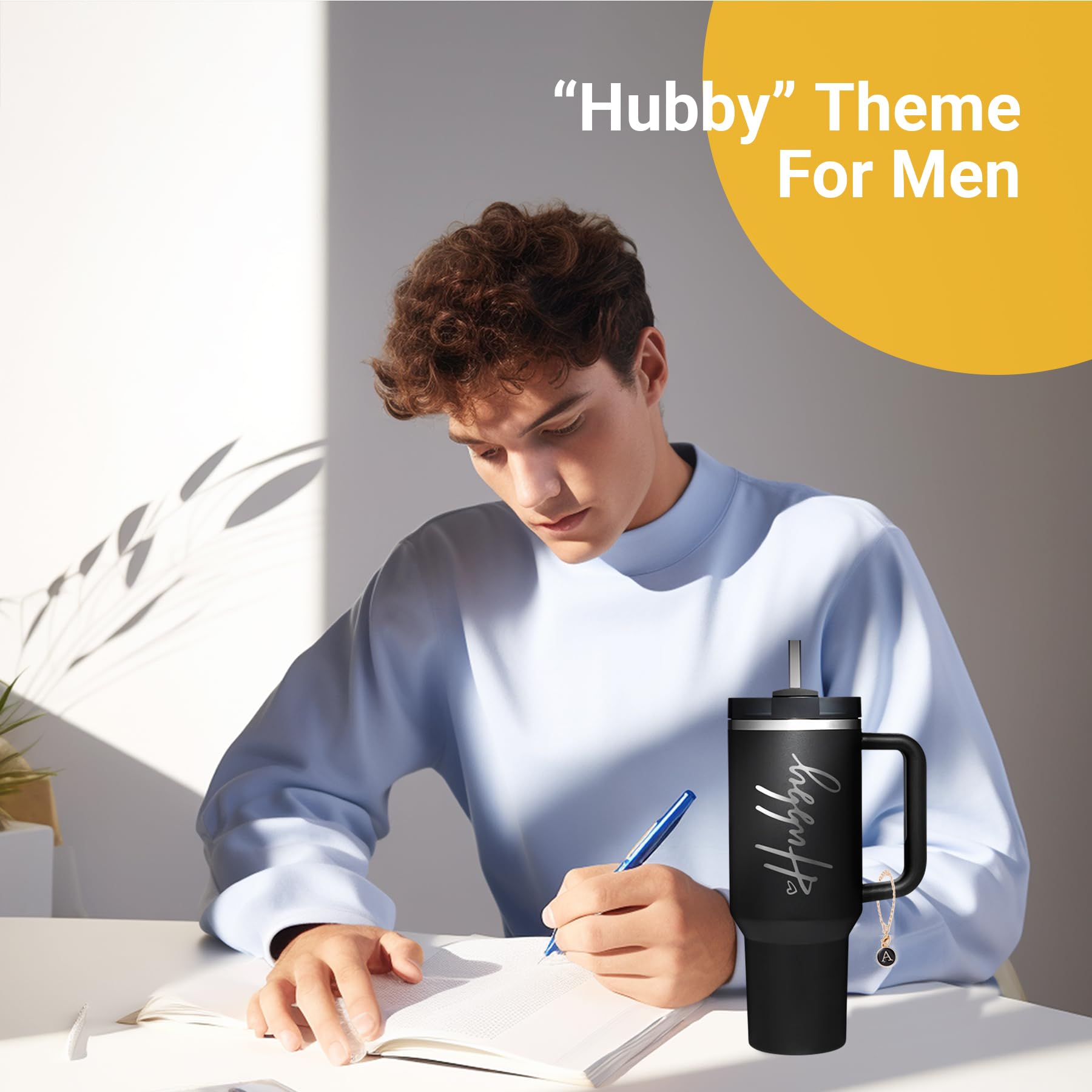 JETIKON Wifey Hubby 40 oz Tumbler Cup for Couples with Handle Lids Straws Letter Charm Accessories 2 Pack Wedding Gifts for Coup