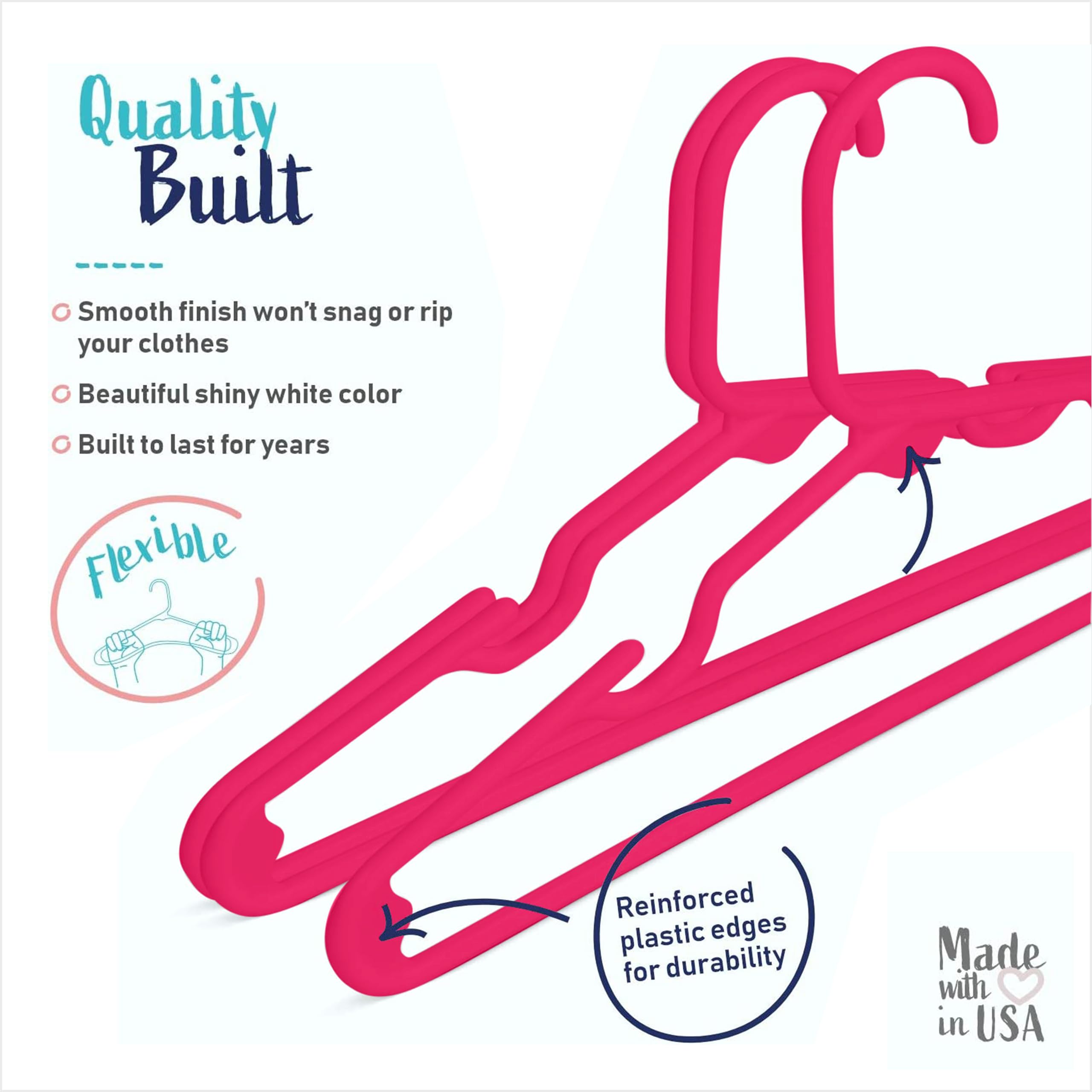 Usa Made 60 Premium Children'S Hangers, Very Durable Heavy Duty Tubular Kids Hangers, Value Pack Of 60 Baby Hangers Hot Pink