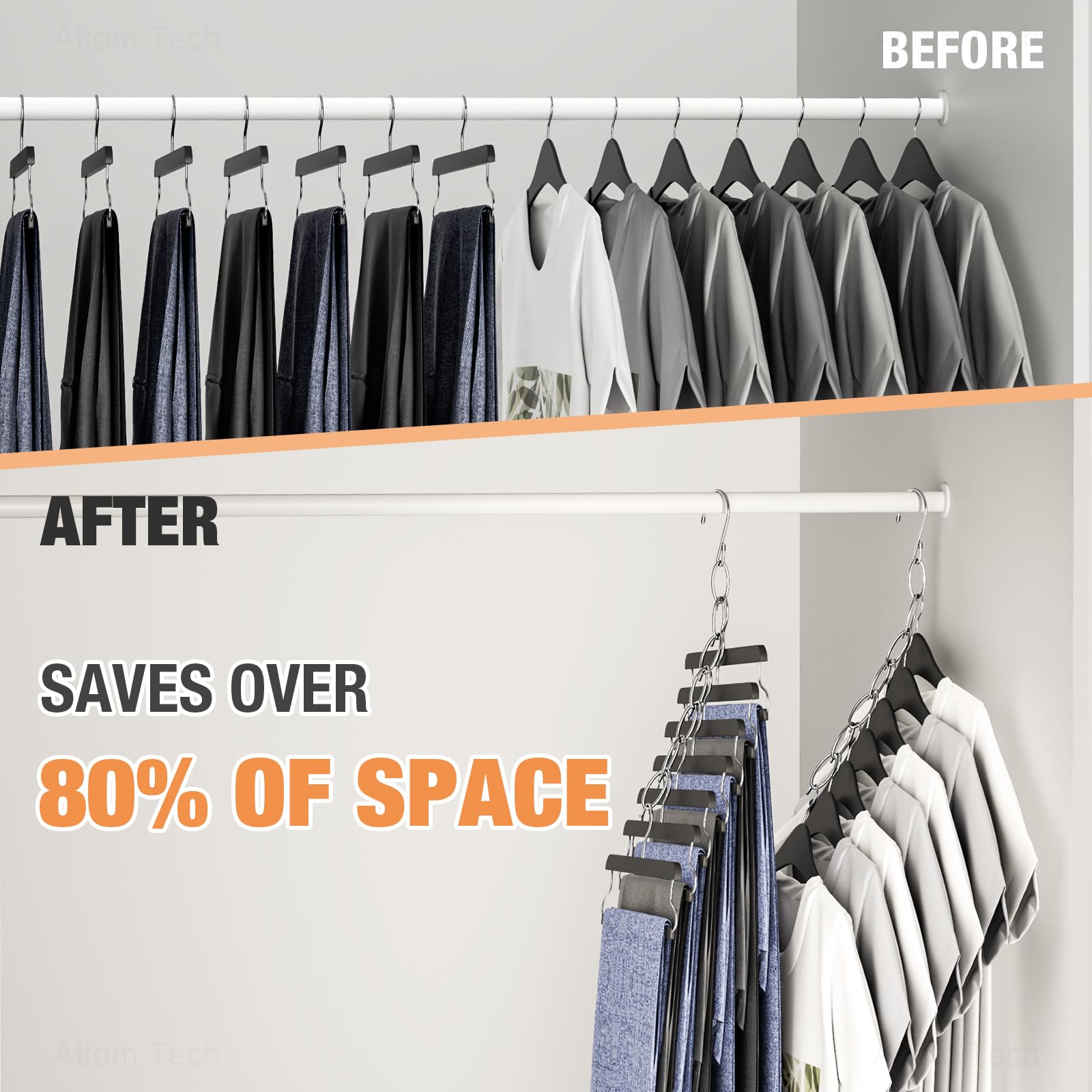 Nihome Clothing Chain Hanger 10-Pack, Metal Closet Organizer Space Saving Hangers With Safety Cap For All Garment Types, Versati