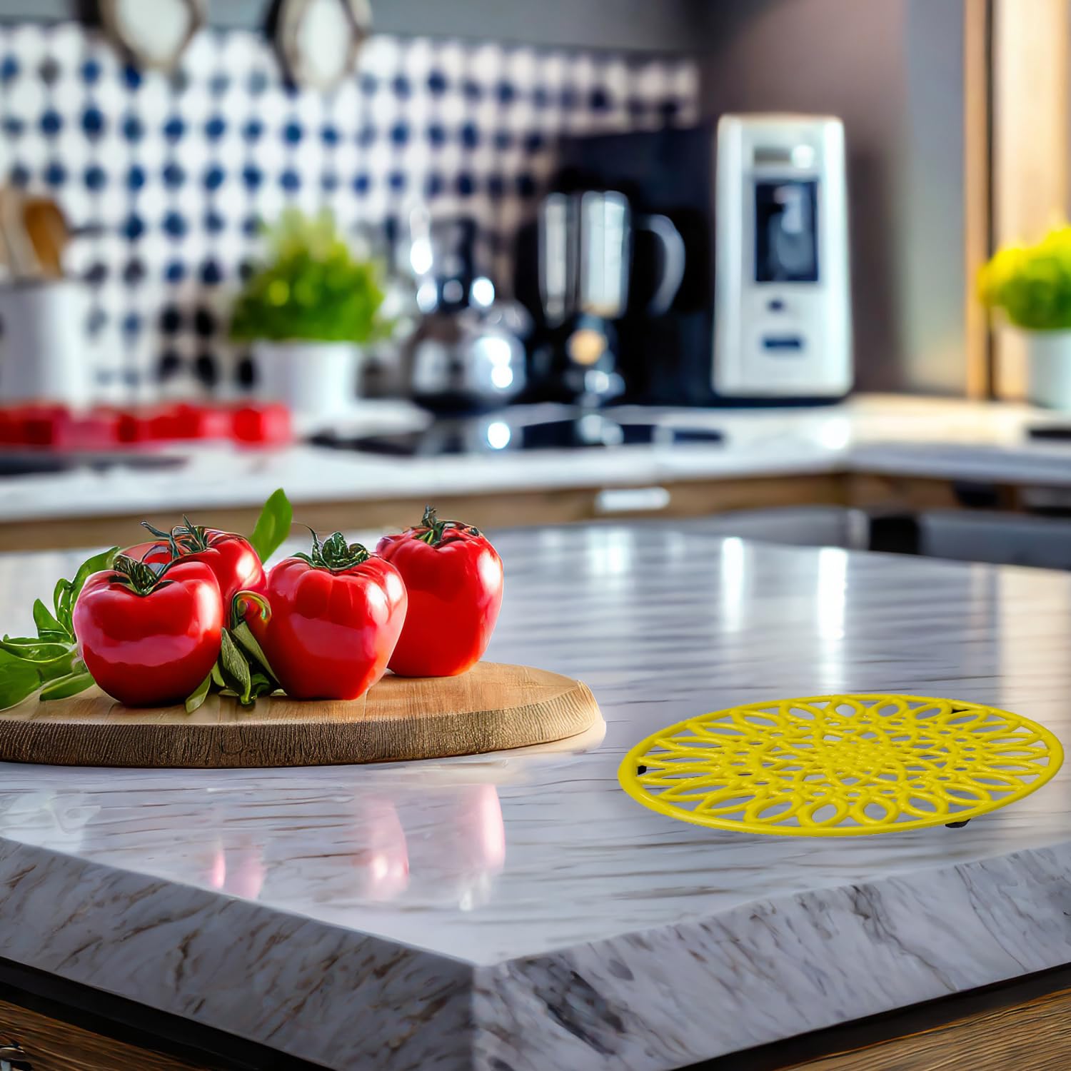 Home Basics Sunflower Heavy Weight Cast Iron Trivet, (Single) Yellow