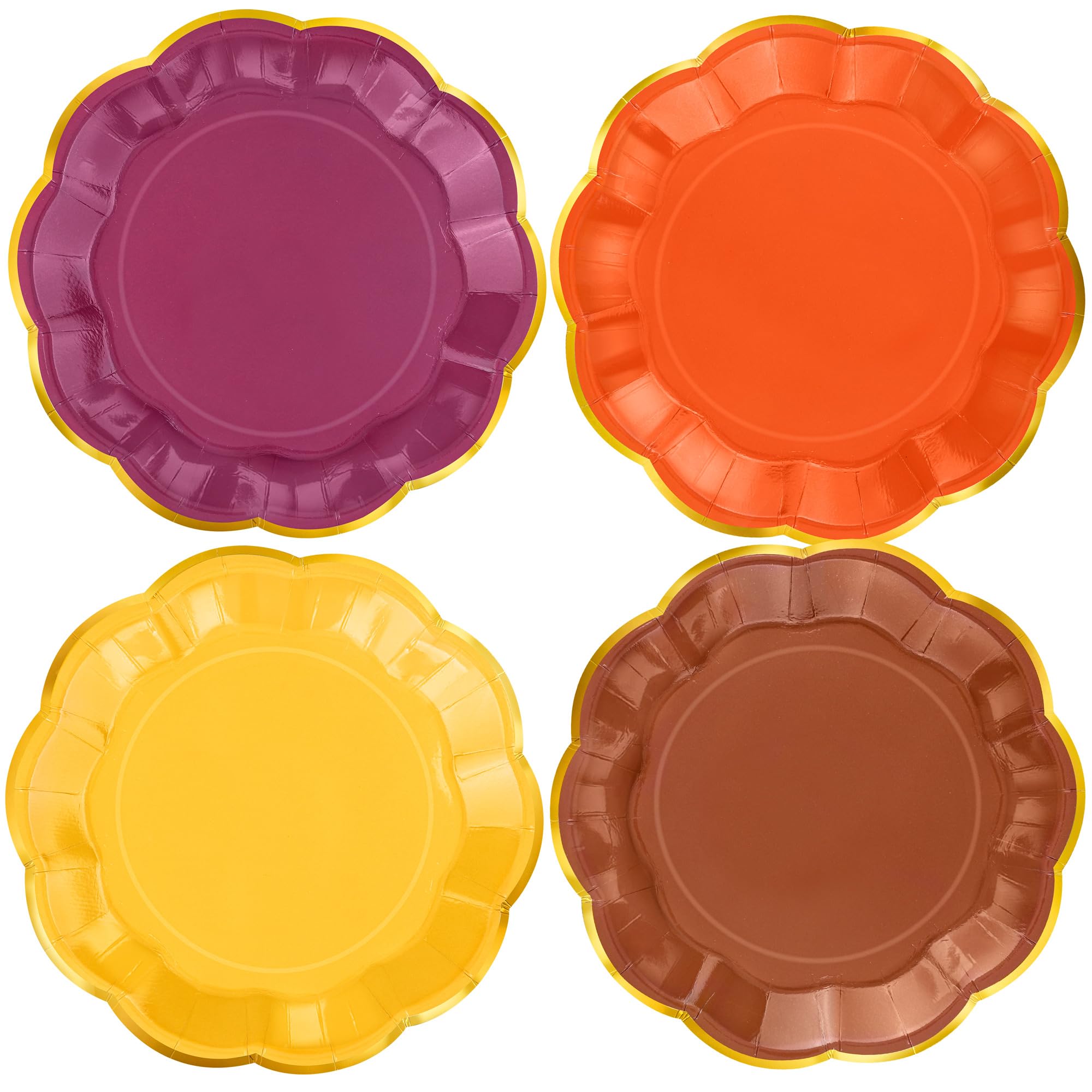 60 PCS Fall Paper Dessert Plates, 7 Inch Thanksgiving Gradient Scalloped Party Plates, Disposable Gold Foil Border Paper Plate f