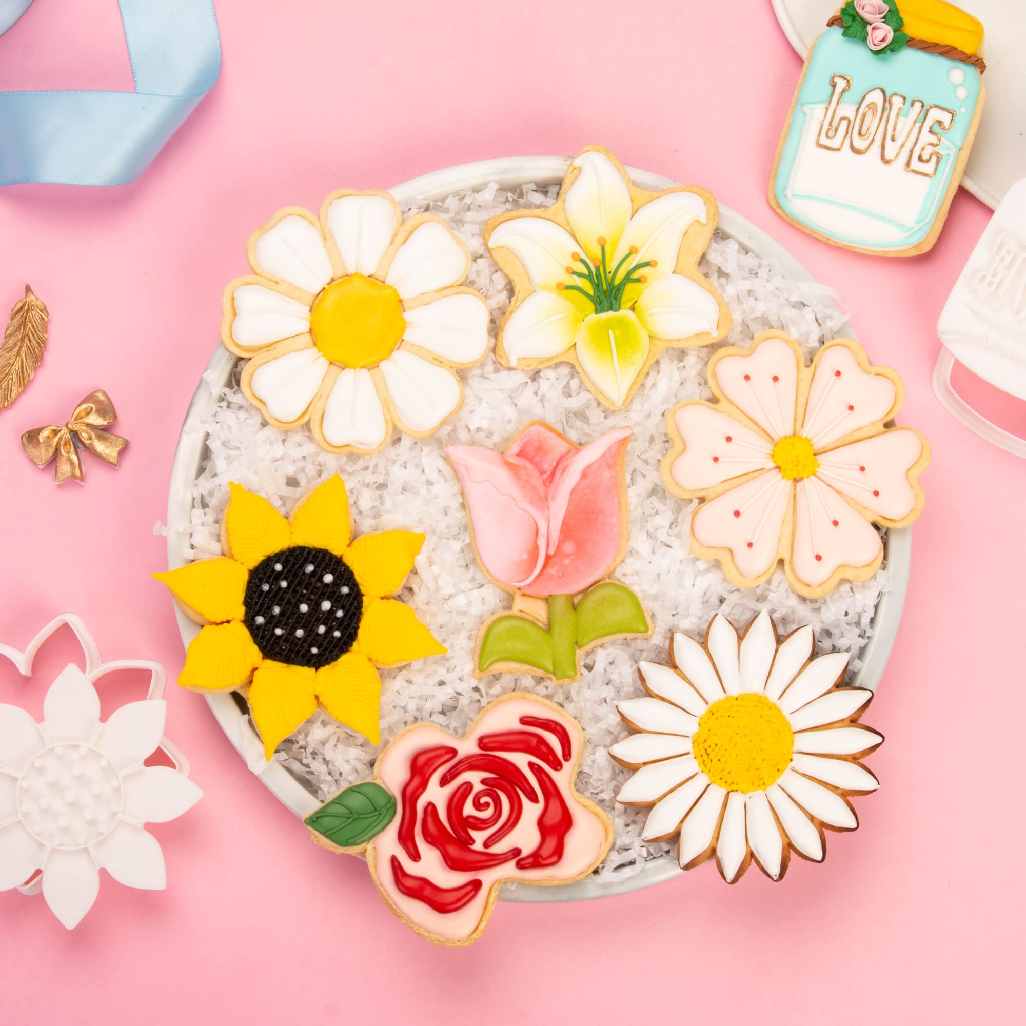 Flycalf Sunflower Cookie Cutter Flower With Plunger Stamps Holiday Pla Baking Accessories Cutter Molds Decorative Party 3.5'' Ki