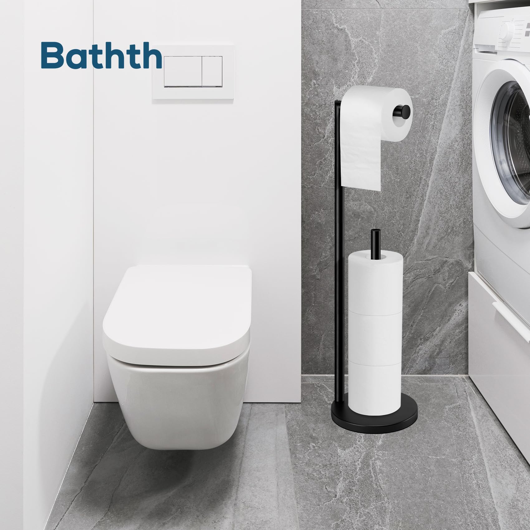 Toilet Paper Holder Stand  Toilet Paper Stand Black  Free Standing Toilet Paper Holder  Toilet Paper Holder with Storage by Bathth
