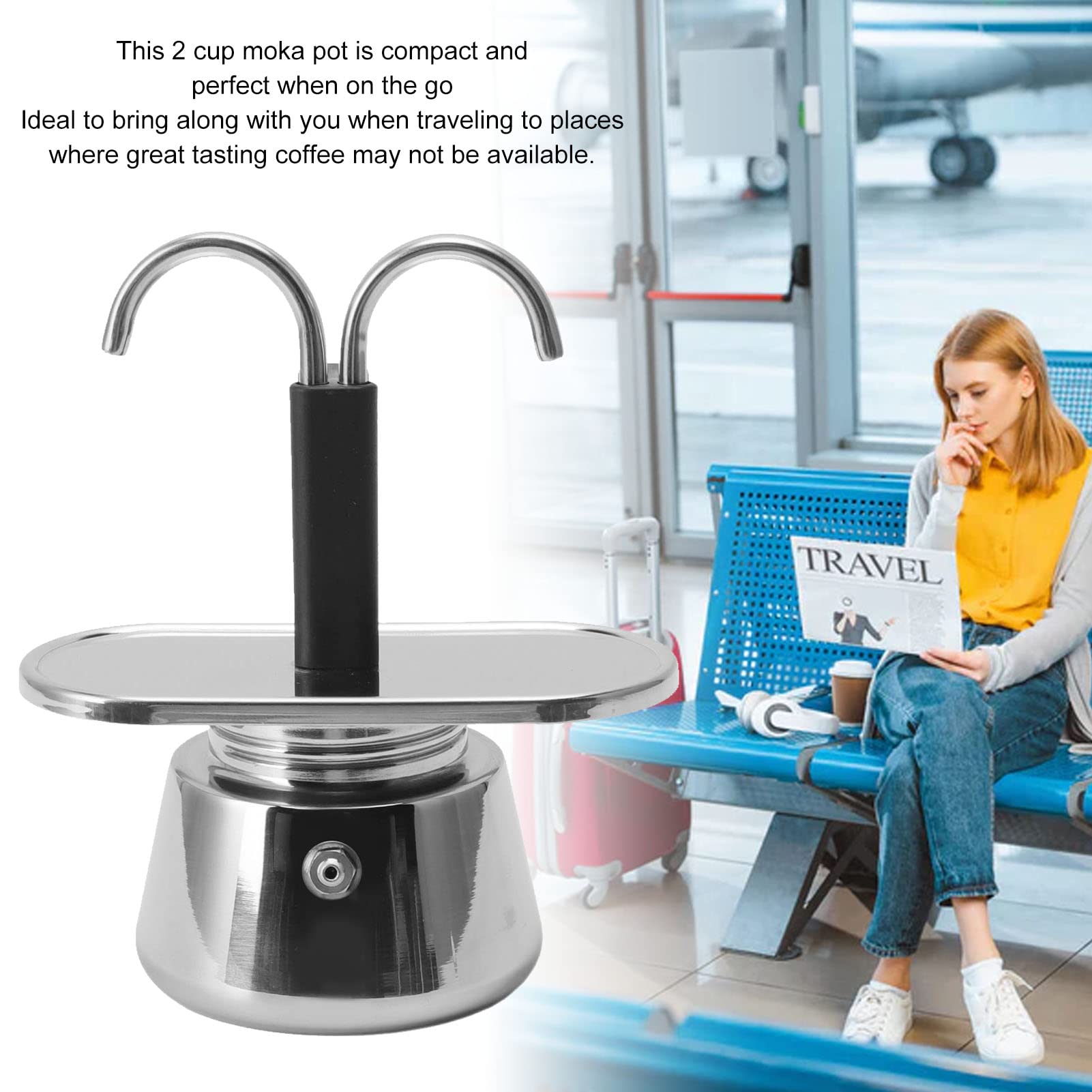 2 Cup Stovetop Espresso Maker, Moka Pot Classic Italian Coffee Maker Espresso Maker Stovetop, 100Ml Double Head Stainless Steel,