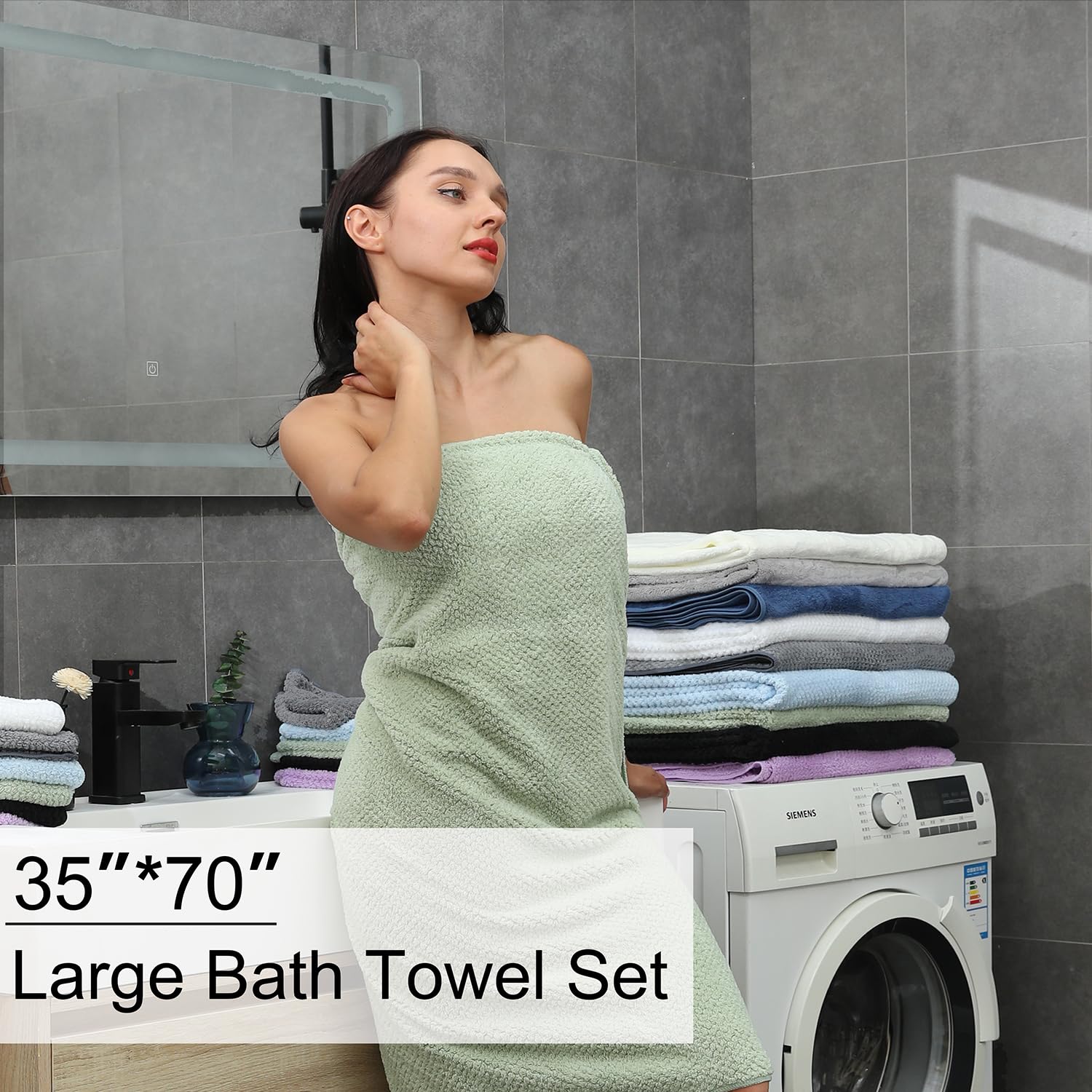 8-Piece Green Bath Towels Set,2 Oversized Large Bath Towels Sheet,2 Hand Towels And 4 Washcloths - 600 Gsm Soft Luxury Towel Set