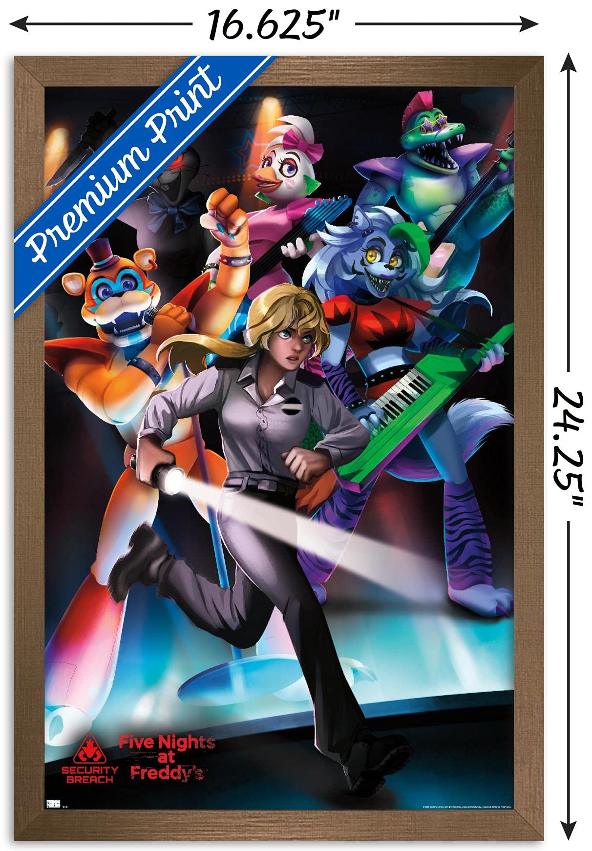 Trends International Five Nights At Freddy'S: Security Breach - Group Wall Poster, 14.725'' X 22.375'', Bronze Framed Version