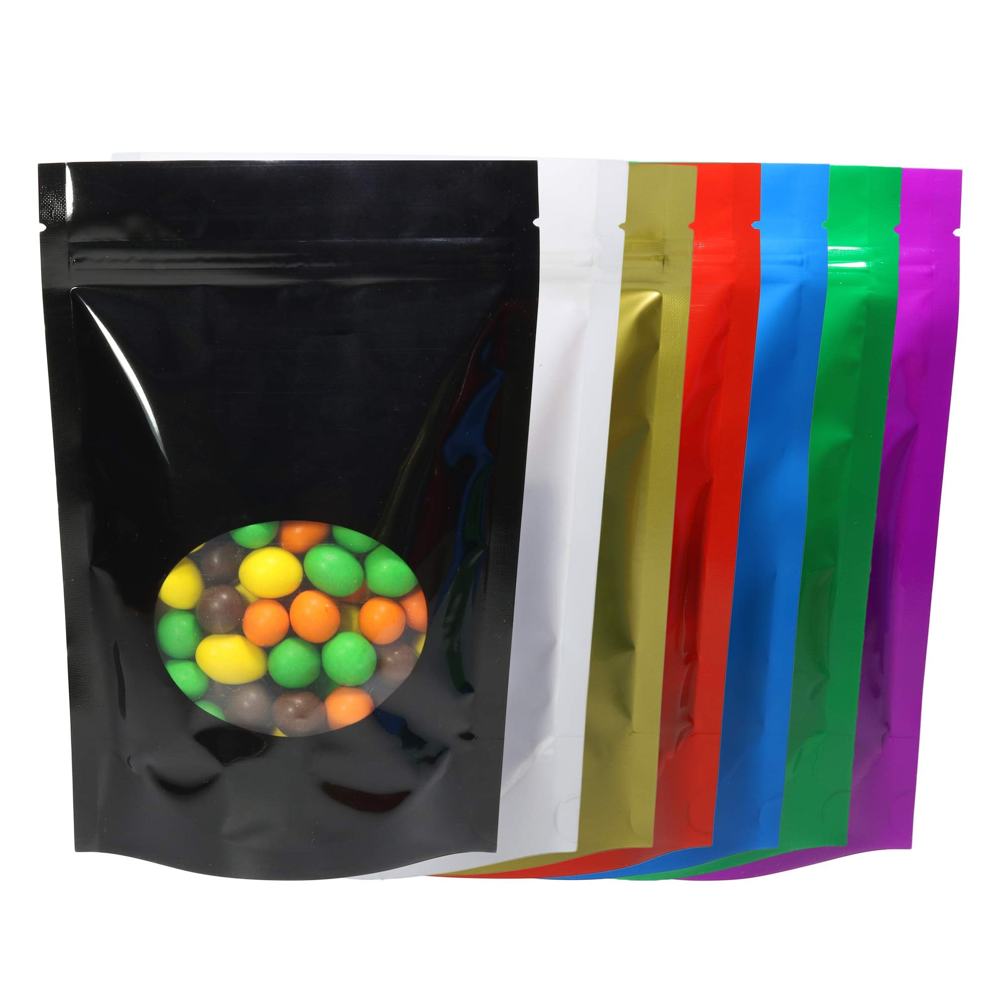 Double-Sided Matte/Glossy Color With Clear Round Window Stand-Up Pouch (5.5'' X 7.9'', Glossy Mixed)