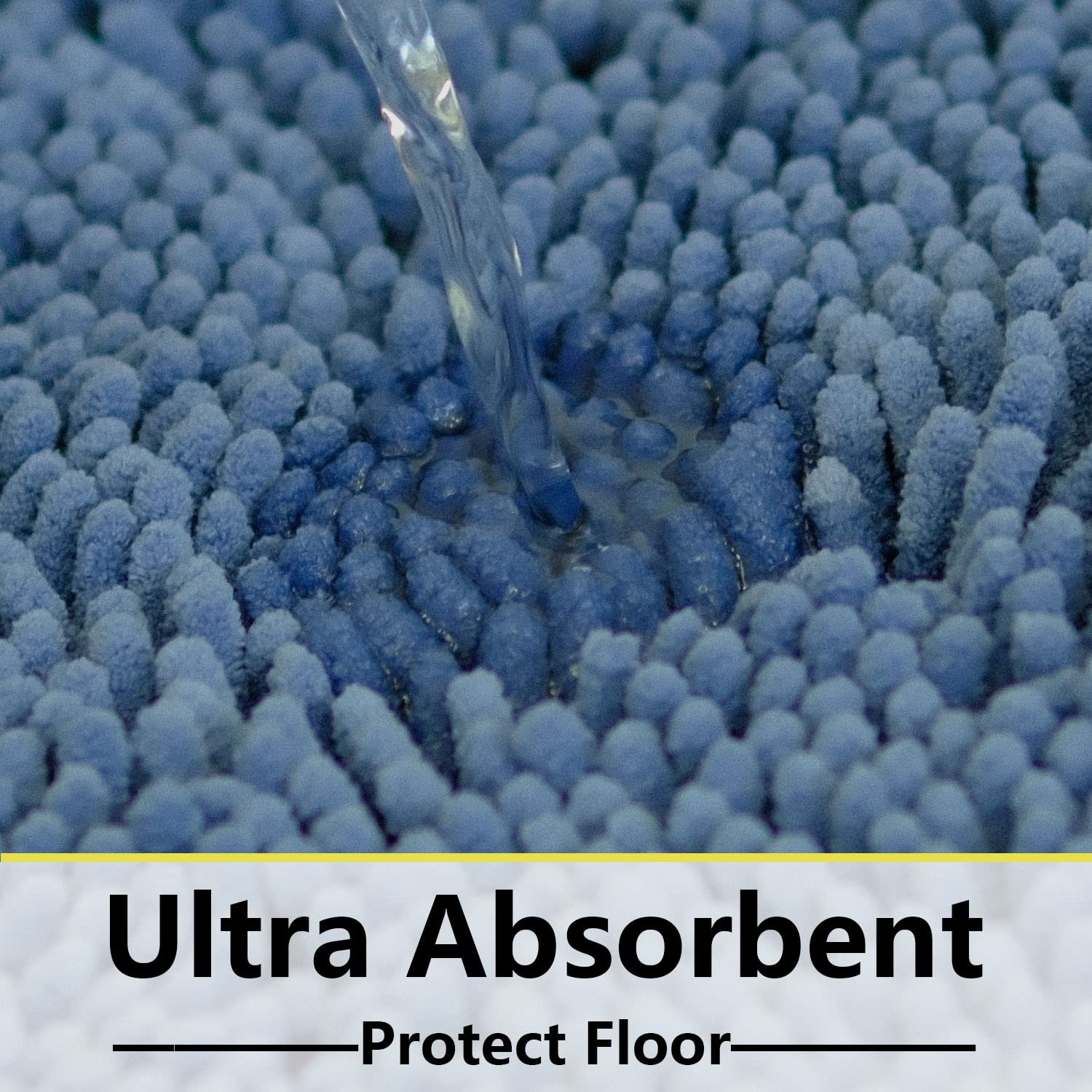 Bathroom Rugs Chenille 3-Piece Extra Soft and Absorbent Shag Bathroom Rugs  Machine Wash Mat  Strong PVC Non-Slip Underside  Plush Carpet Mats (Deep Blue)