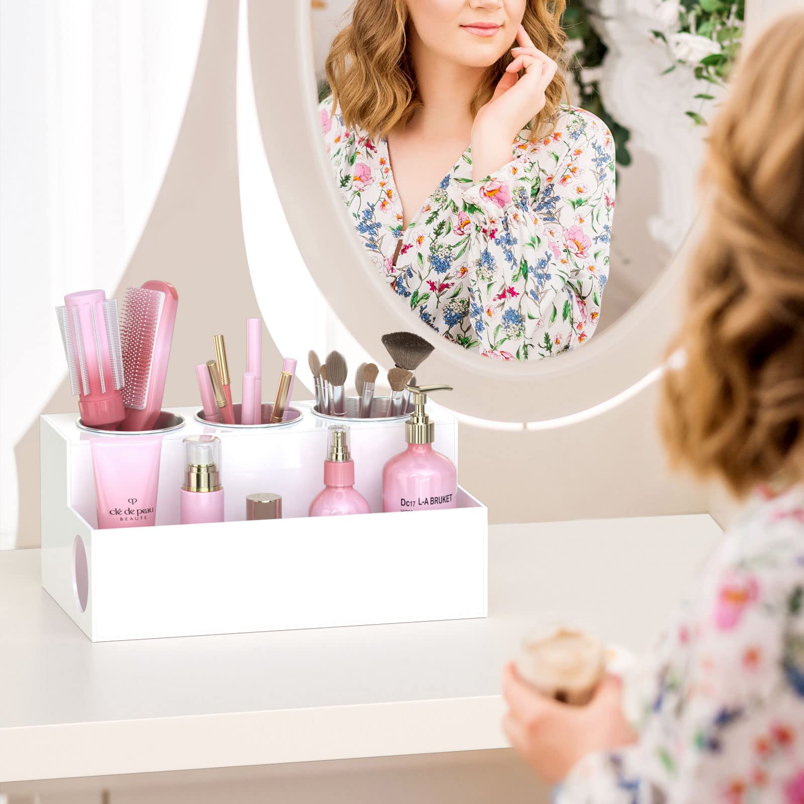 Niubee Acrylic Hair Styling Tool Organizer And Holder - Bathroom Countertop Storage For Blow Dryers, Accessories, Makeup, And To