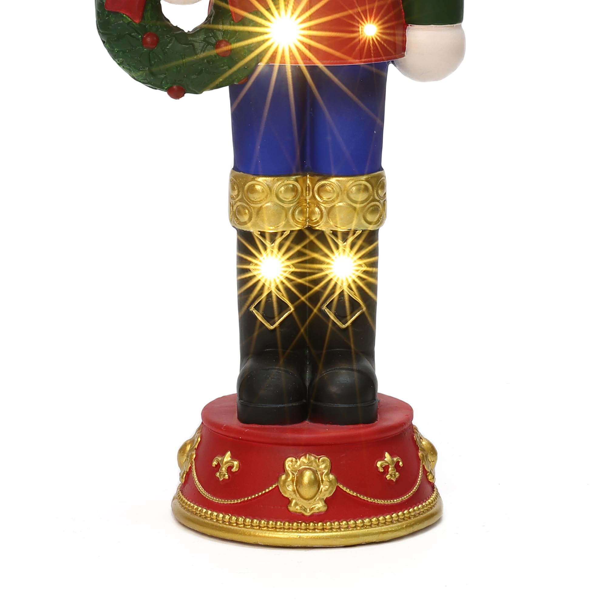 LuxenHome 2FT Tall Nutcracker Christmas Decoration, Lighted Holiday Nutcracker Soldier Statue Festival Wreath, Christmas Decorat