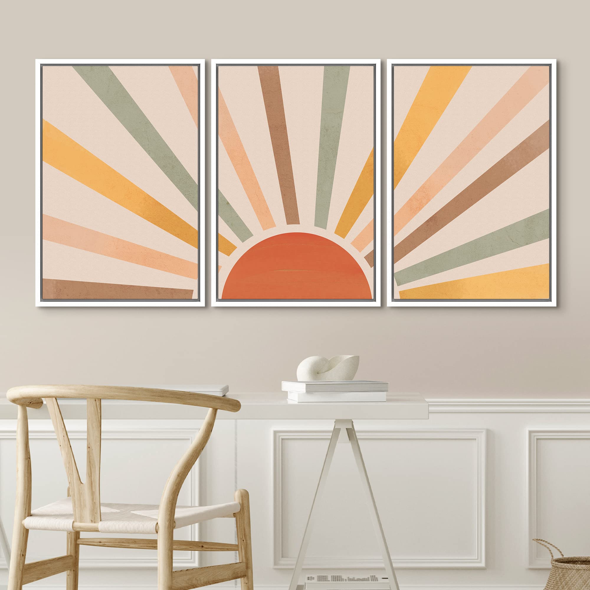 Idea4Wall Framed Wall Art Print Set Geometric Shining Sun With Multicolor Rays Of Light Astronomy & Space Sky Illustrations Mode
