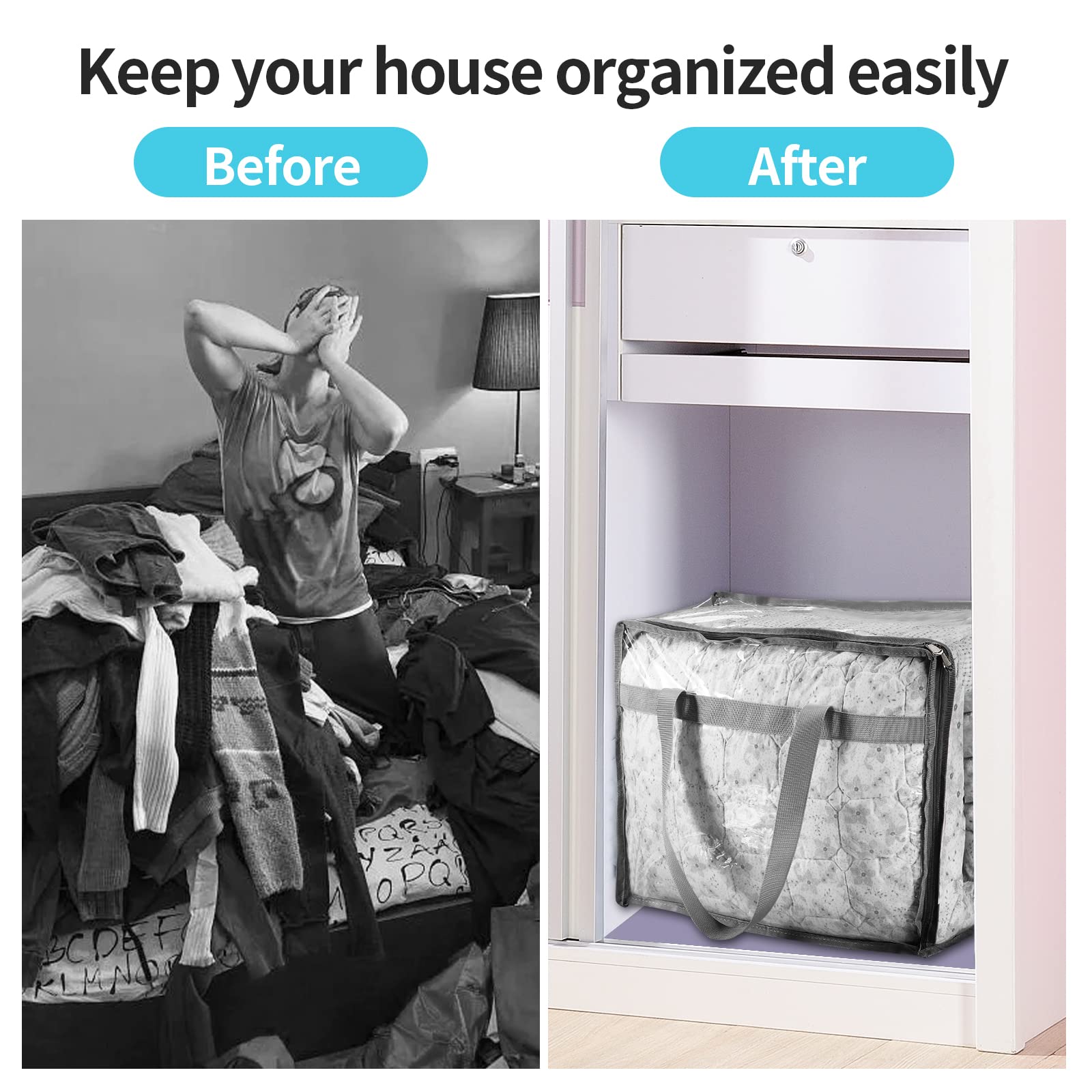 Jiagemei 3Pc Vinyl Storage Bags For Sheet, Thin Blanket, Sofa Pillow, Clothes (Mixed)