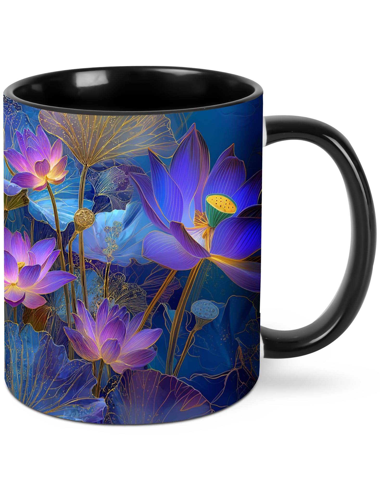 wiuurs Flower Lotus Coffee Mug Cute Mugs 11oz Novelty Ceramic Tea Cup Kitchen Decor Gifts for Women and Men