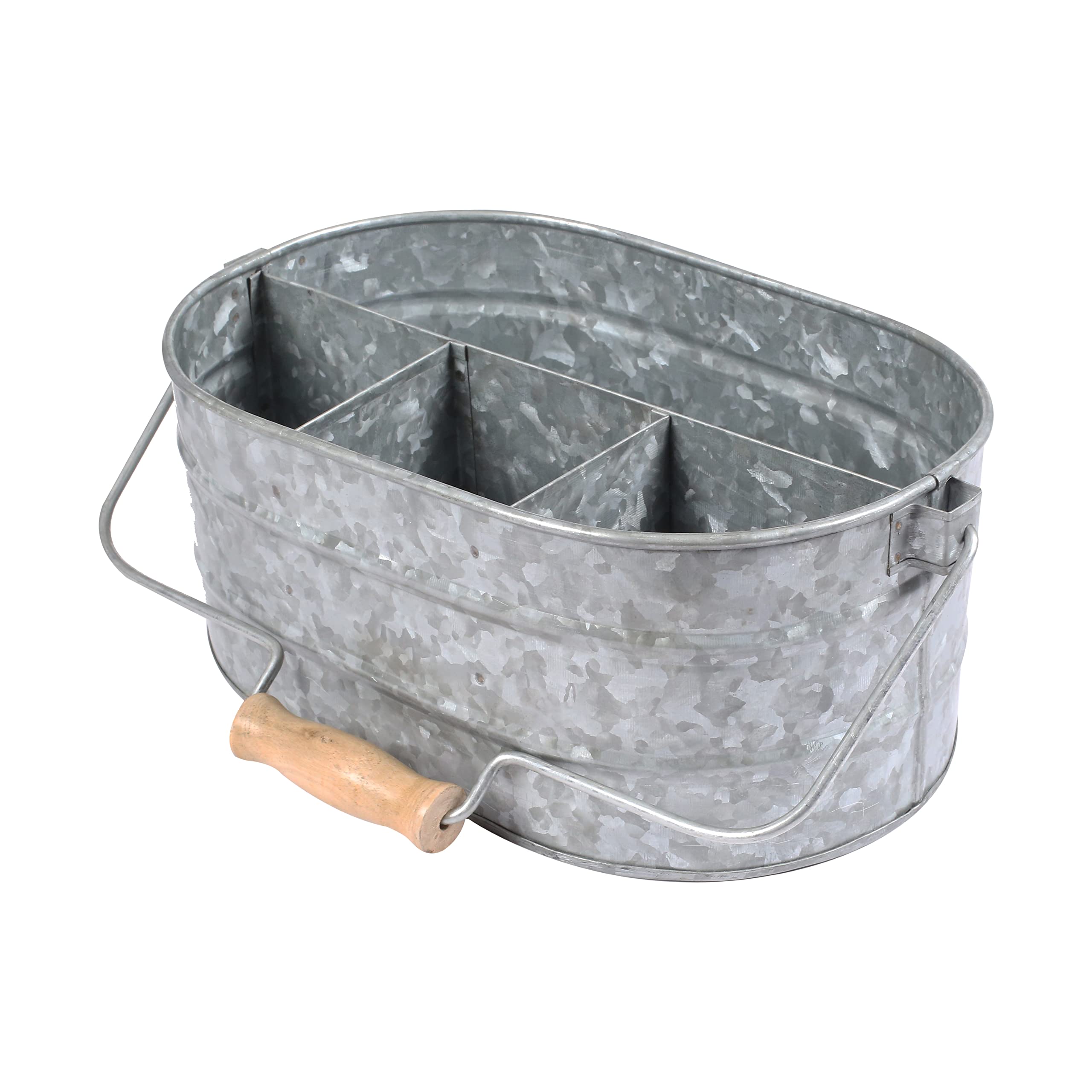 Homebia Designs Galvanized Metal Caddy with 4 Compartments, Rustic Farmhouse Kitchen Picnic Utensil Holder, Multipurpose Storage