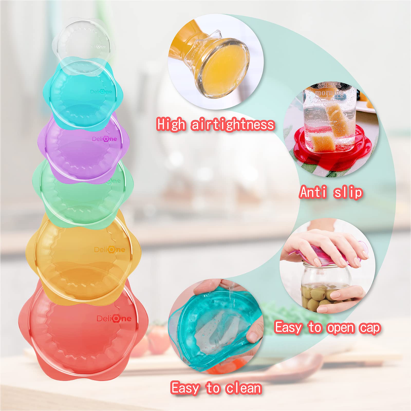 Delione Silicone Stretch Lids For Kitchen Food Storage - Durable,Reusable + Expandable Bowl Covers For Cup Or Square Containers,